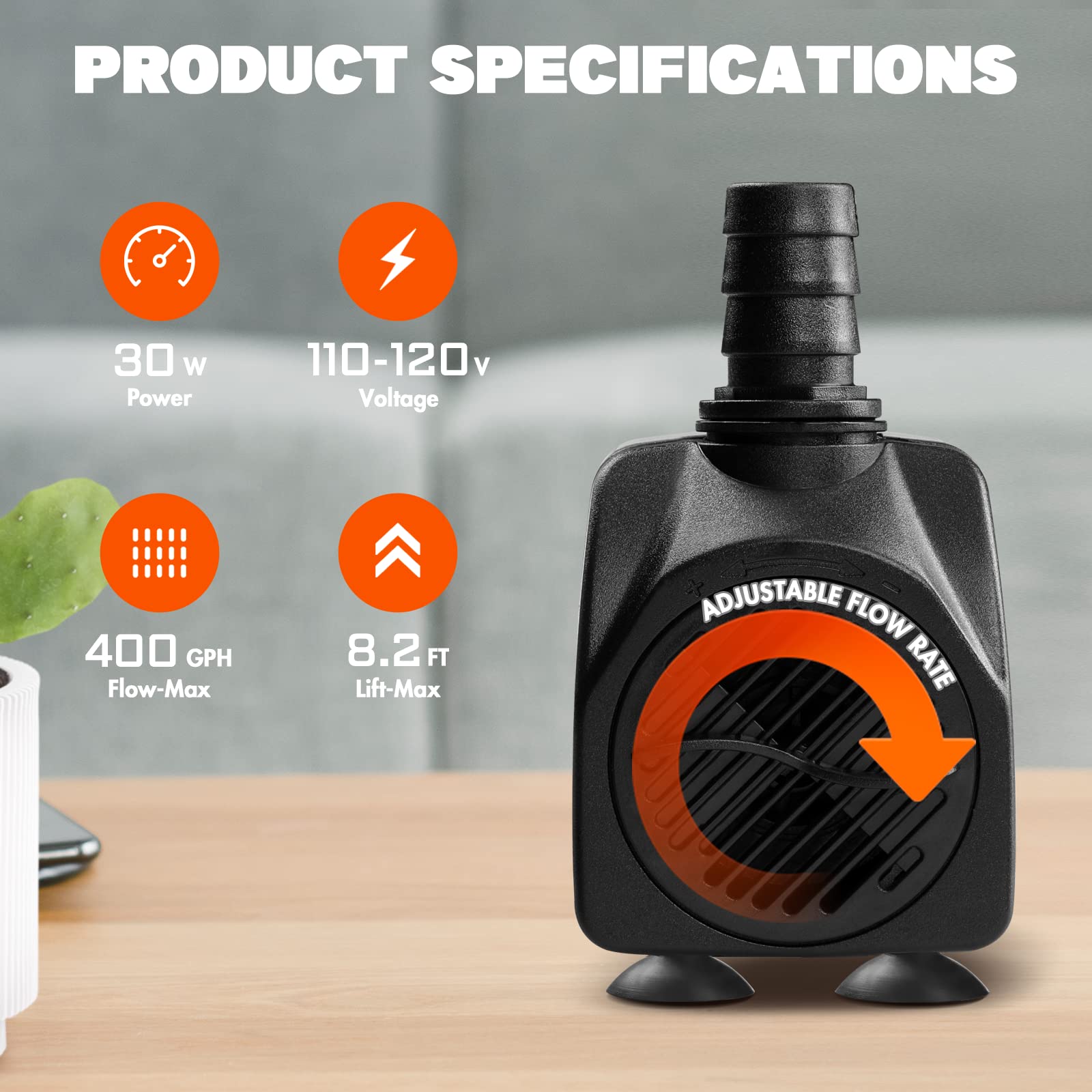 Simple Deluxe 400 GPH 30W Submersible Water Pump Power Head with Adjustable Intake for Fish Tank, Hydroponics, Fountains, Ponds,