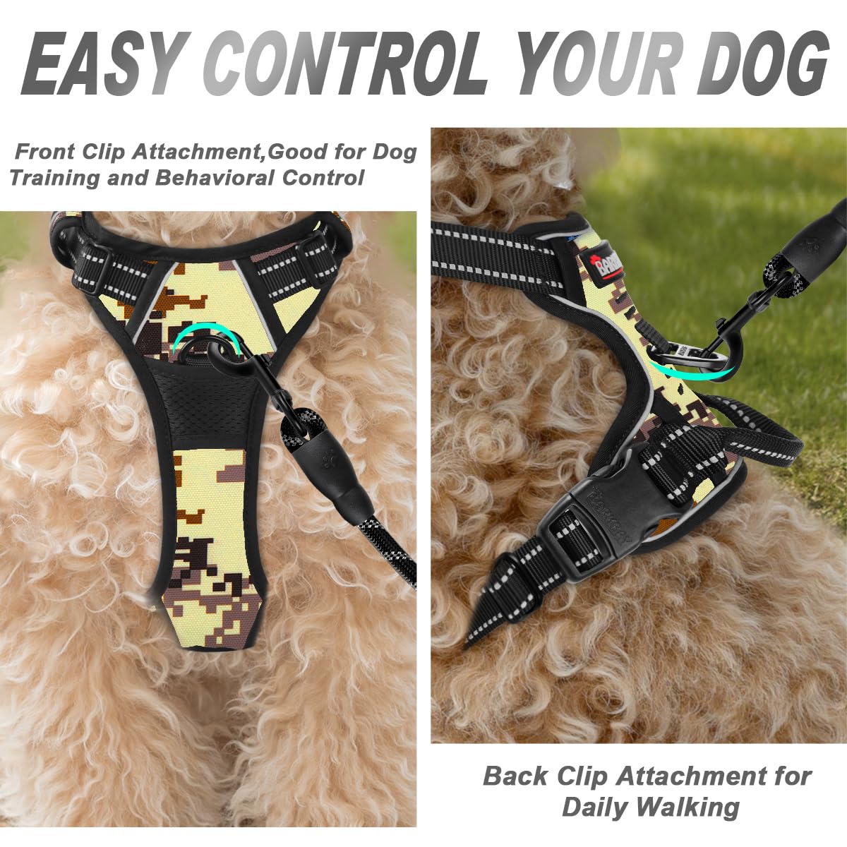 BARKBAY No Pull Dog Harness Front Clip Heavy Duty Reflective Easy Control Handle for Large Dog Walking(Desert camo,XS)
