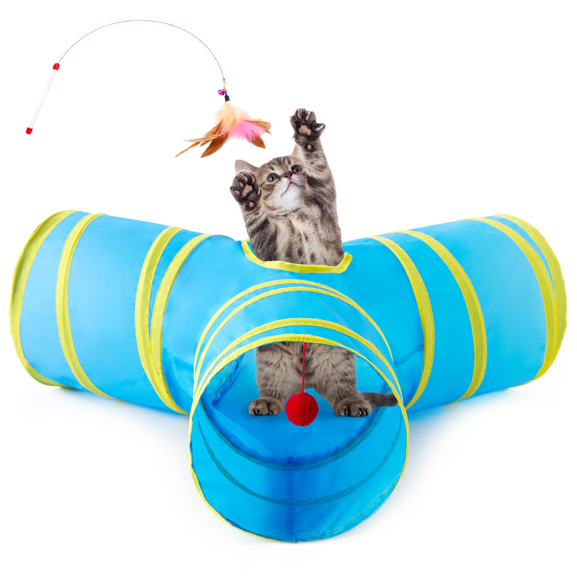 Love'S Cabin Cat Tunnel Tube Toys 3 Way Collapsible, Cat Tunnels For Indoor Cats,Kitten Tunnel Bored Pet Play Tunnel With Peek H
