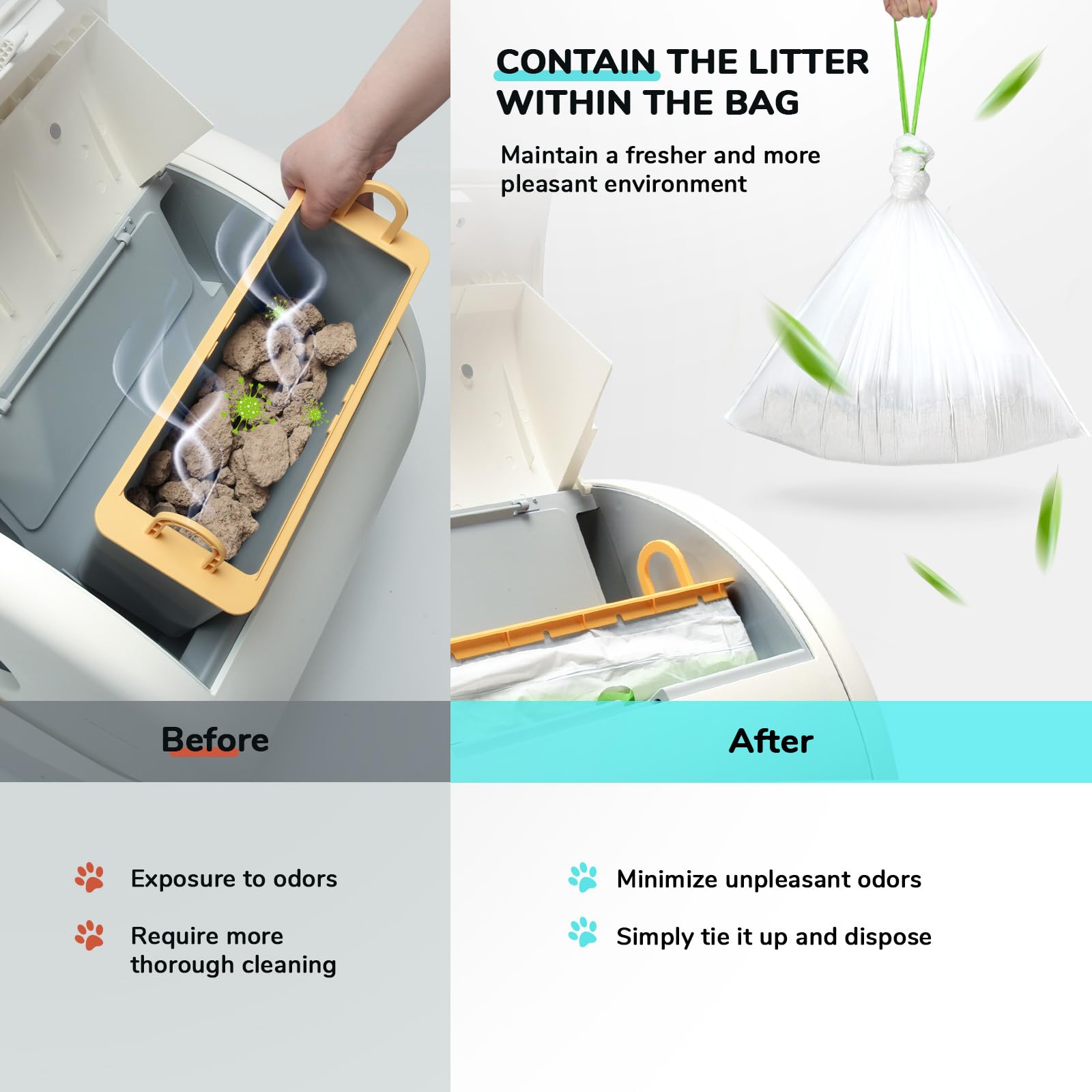 Bilibara 65 Count Drawstring Litter Box Liner Bags for Auto Self-Cleaning Litter Box, Extra Thick Leak Proof Cat Litter Replacem