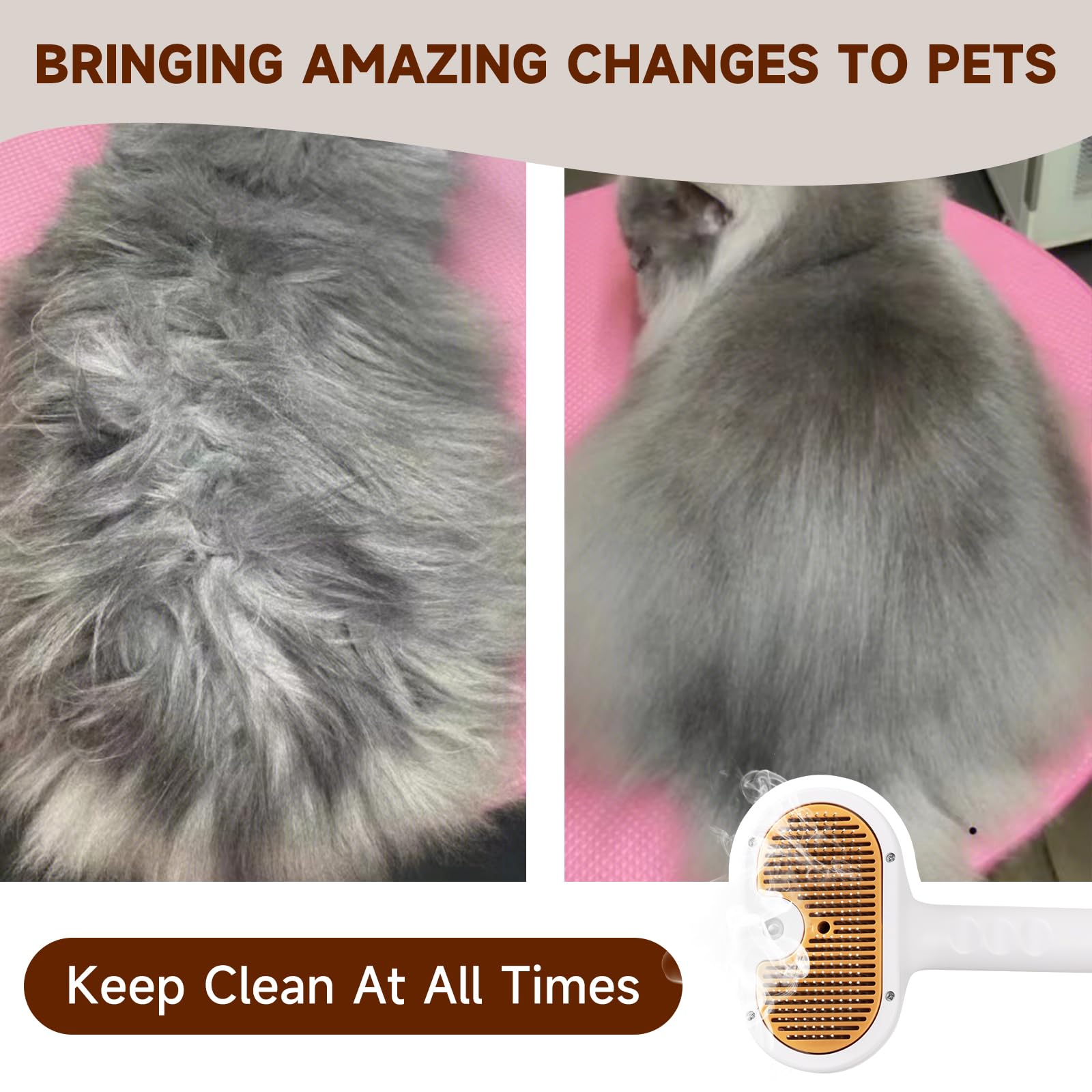 VVWVVW Pet Steam Brush for Dog & Cat - 3-in-1 Spray Hair Removal Comb - Steam for Shedding & Grooming - Water Brush for Long & S