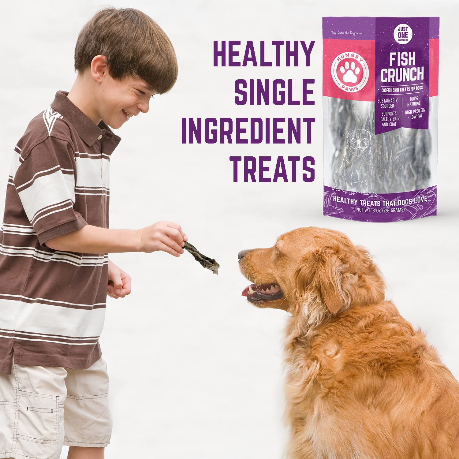 Hungry Paws Cod Skins Dog Training Treats - All Natural & Healthy Fish Skin Snacks for Dogs Boost Their Coat and Oral Health wit