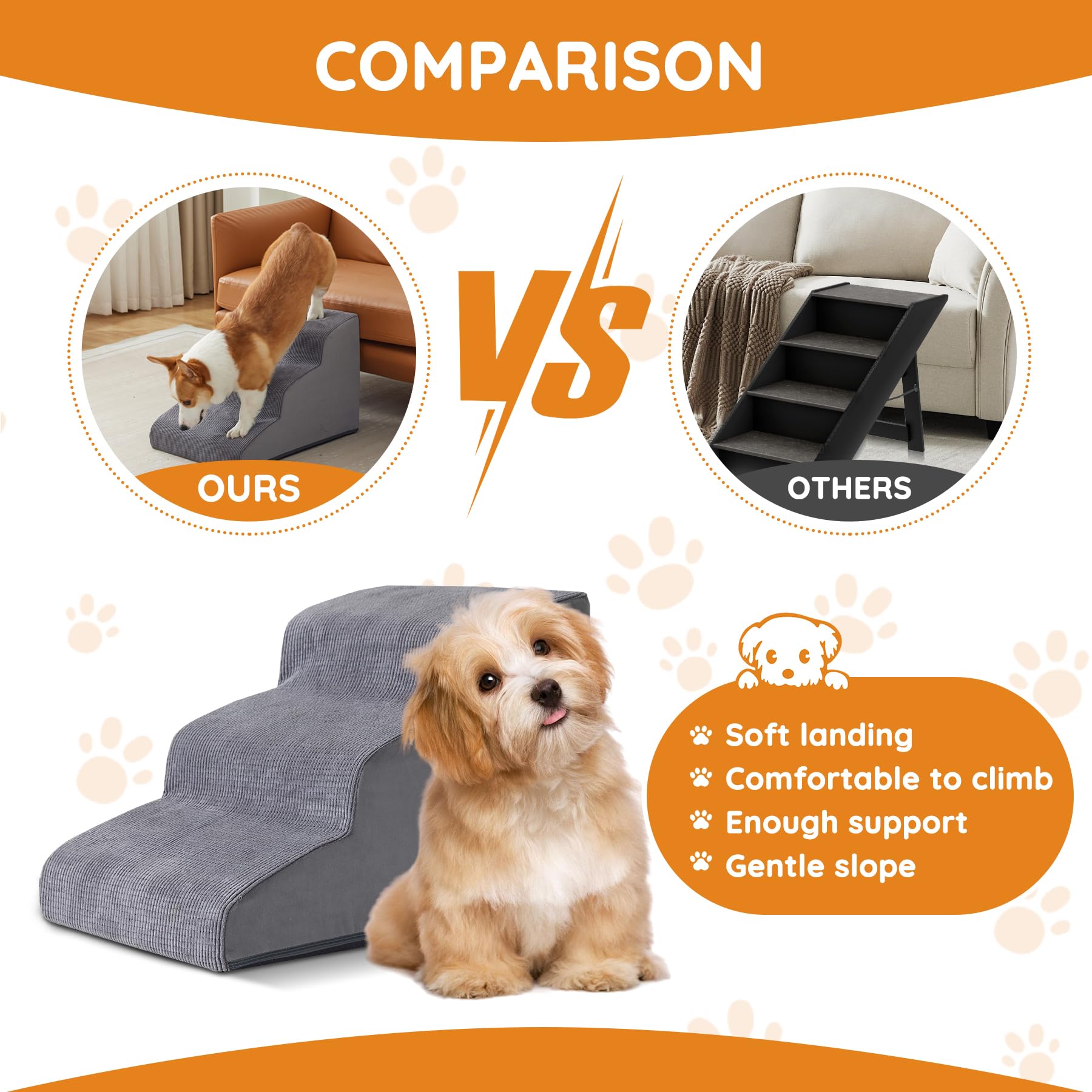 Pet Stairs, Dog Stairs For Small Dogs, Dogs Steps, 3-Step Curved Dog Ramp For Bed, Couch, Sofa, Car And Chairs, Non-Slip Bottom