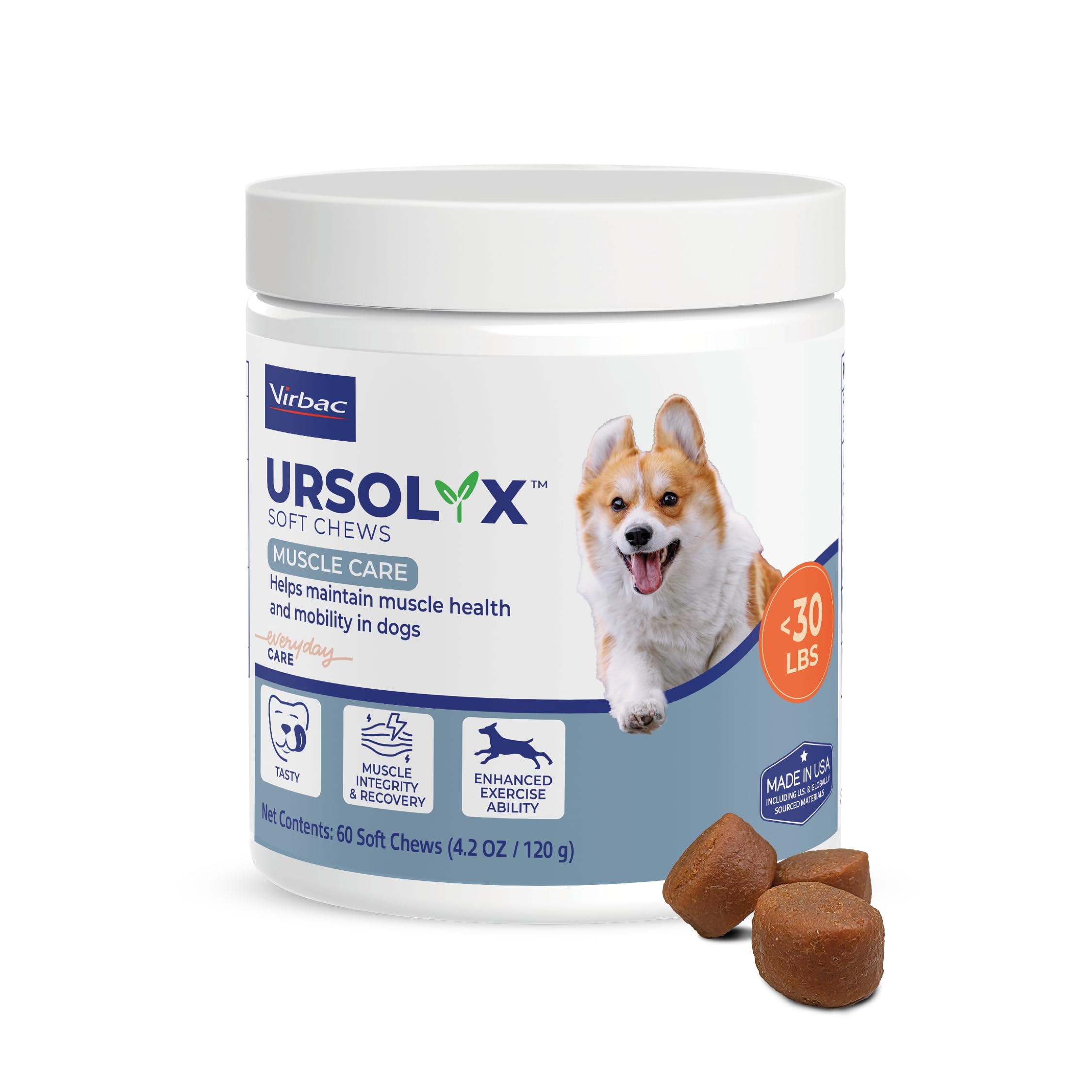 Virbac URSOLYX Soft Chews for Dogs | Muscle Health Support for Senior, Active or Recovering Dogs, Small | 60 Count 2- Month Supp