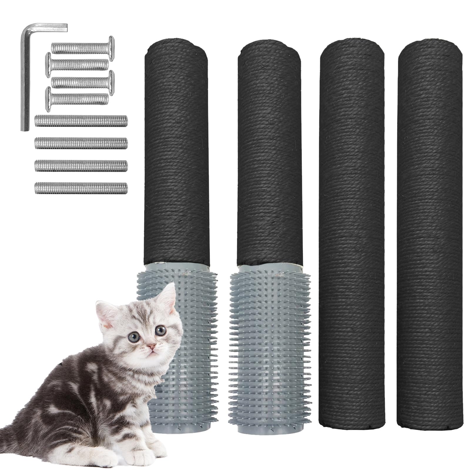 Fhiny 2Pcs Cat Scratching Post Replacement, 15.7Inch M8 Natural Sisal Cat Scratch Post With Cat Self Groomer Refill Pole Parts K