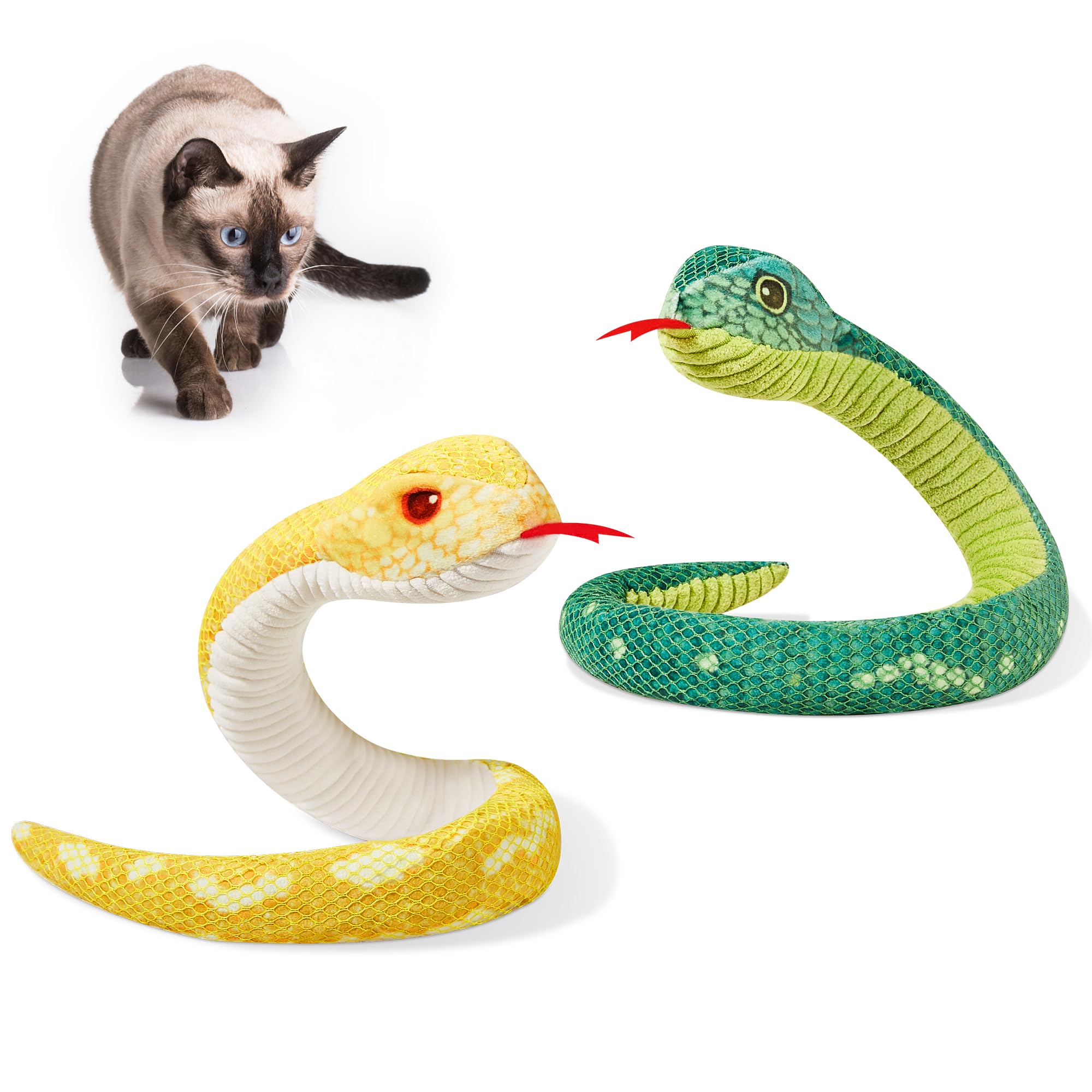 Potaroma Cat Toys Realistic Snake Catnip Crinkly Sound Toy 2 Pcs, Mesh Fabric For Teeth Cleaning, Interactive Kicker Toys For In