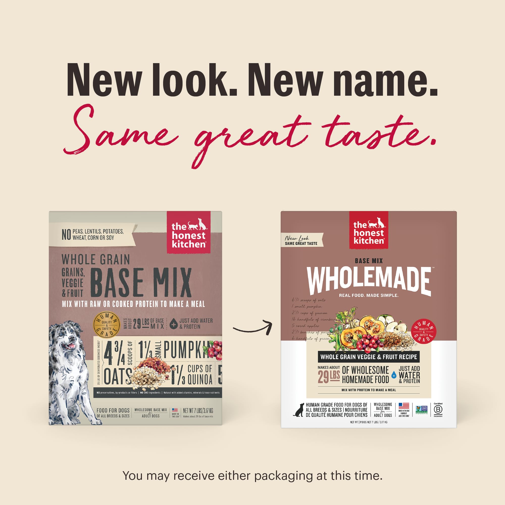 The Honest Kitchen Human Grade Wholemade Dehydrated Whole Grain, Veggie & Fruit Base Mix Dog Food (Just Add Protein), 7 lb Box