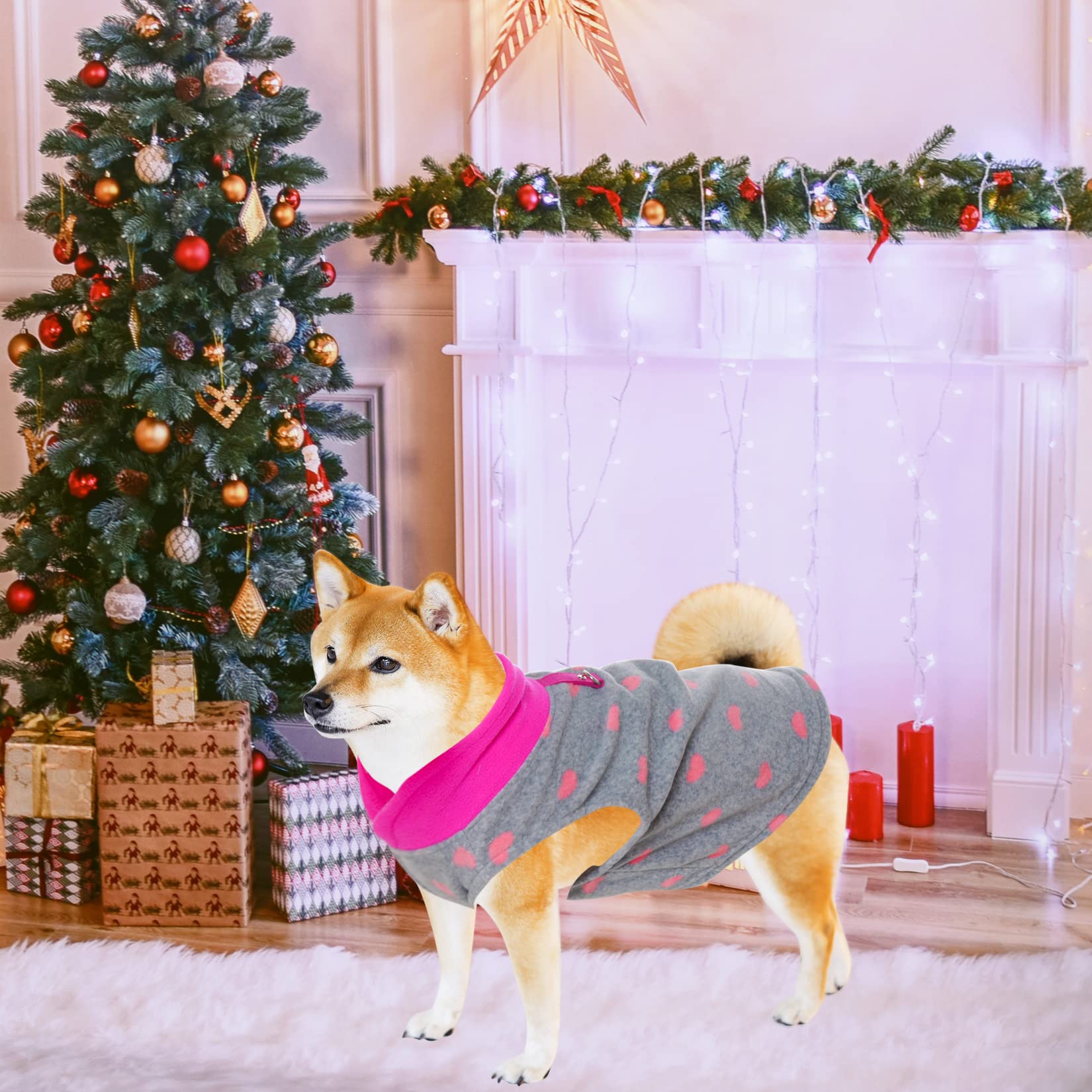 Rbenxia Grey Dog Heart Sweater With Leash Ring Soft Fleece Vest - Warm Pet Jacket For Small Puppy & Cat (Small)