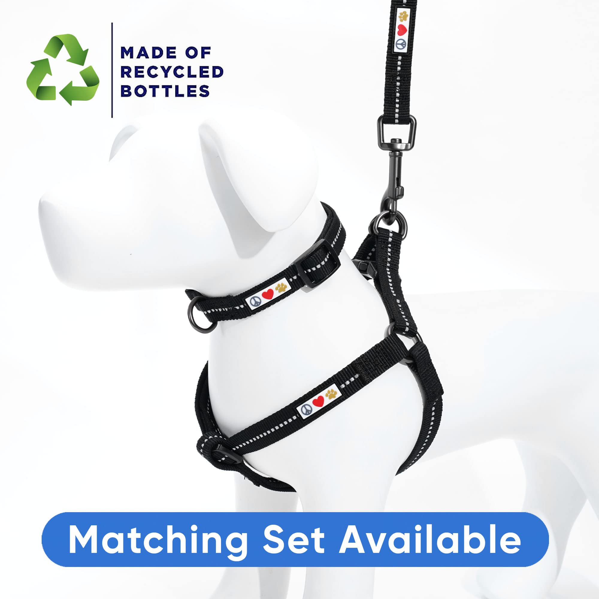 Pawtitas Recycled Dog Harness with Reflective Stitched a Puppy Harness Made from Plastic Bottles Collected from Oceans Large Bla