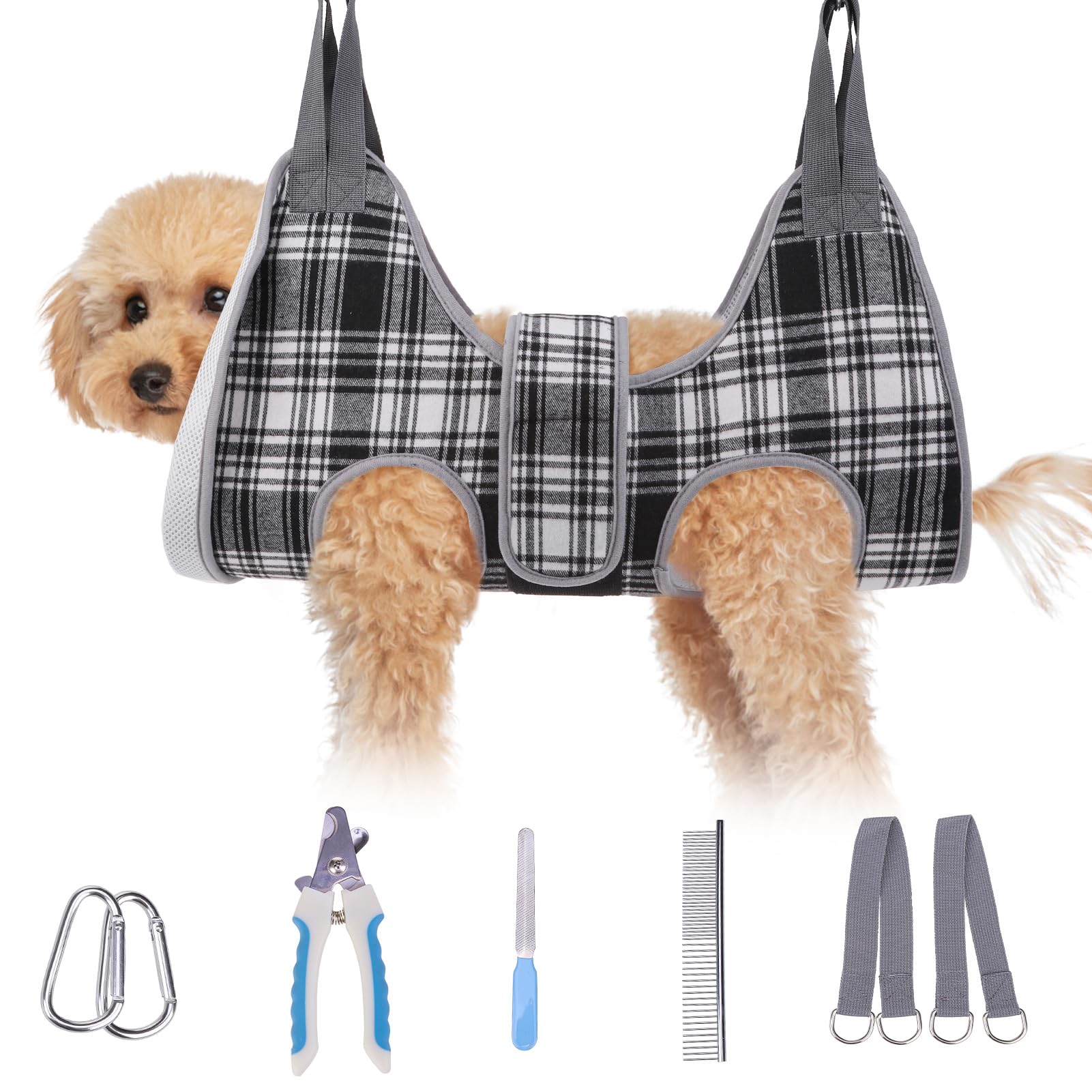 BEAUTYZOO Dog Grooming Hammock, Small Dog Sling for Nail Trimming, Dog Hanging Harness for Claw Care with Thick Fabric Neck Supp