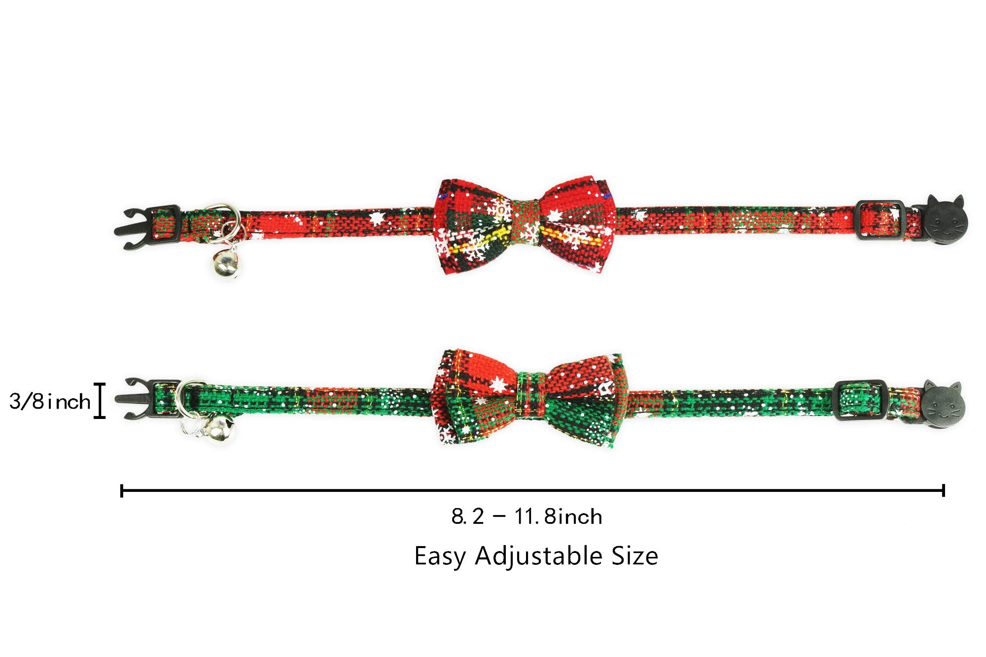 Christmas?At?Ollar?Ith?Ow Tie And Bell, Holiday Buffalo Plaid Breakaway Kitty Kitten Collar For Girl Boys Male Female Cats