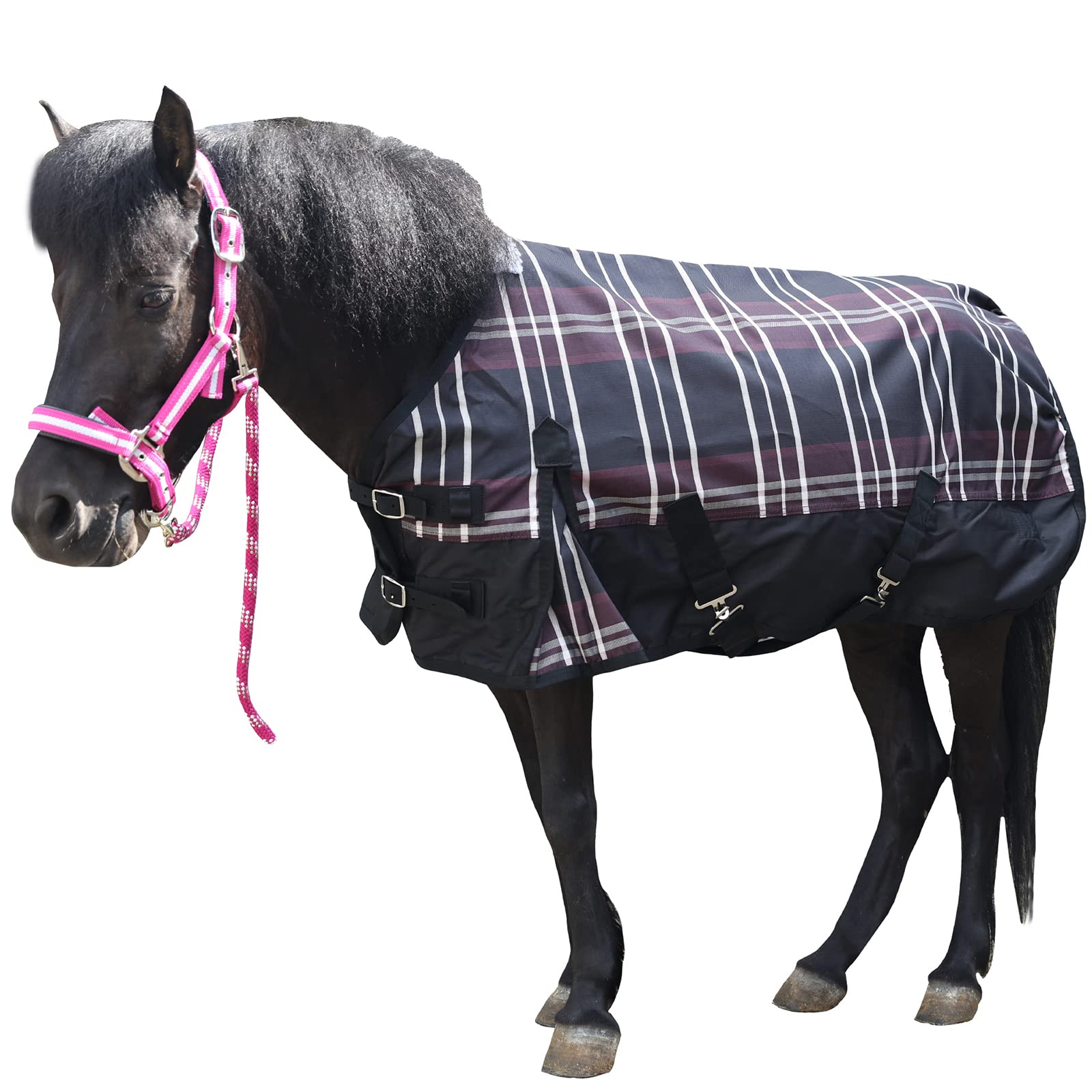 600 Denier Ripstop Poly Waterproof Miniature Horse Sheet, 0G Fill Light Weight Mini Horse Turnout Rain Sheet Redplaid 45
