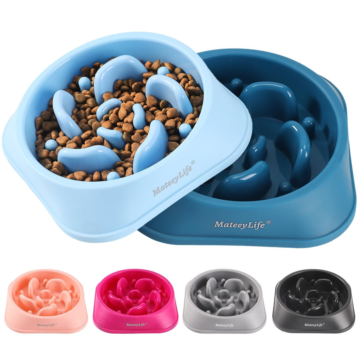 Mateeylife Slow Feeder Dog Bowls 2Pcs, Anti-Choking Puzzle Dog Food Bowls, Anti-Slip Interactive Feeding Slow Down Eating, Bloat Stop Maze Dishes For All Breeds Pets