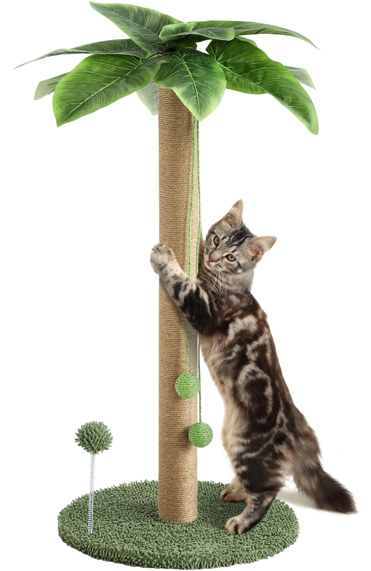 Kigoty Cat Scratching Post Cat Scratcher, 33 Inch Tall Scratching Post With Sisal Rope,Cute Cat Tree With Hanging Interactive Ba
