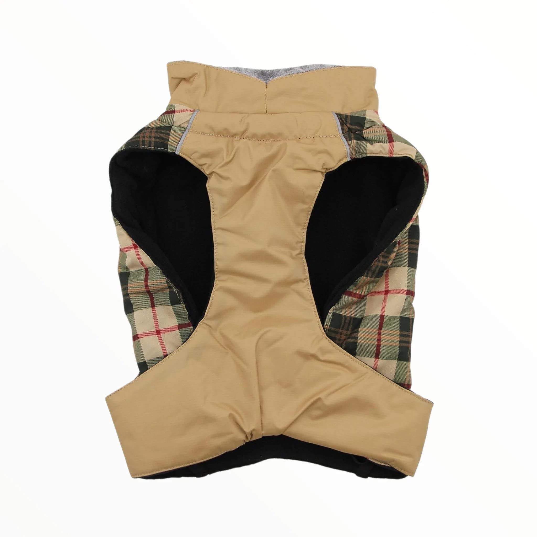 Doggie Design Alpine All Weather Dog Sport Parka Coat - Beige Plaid Size M