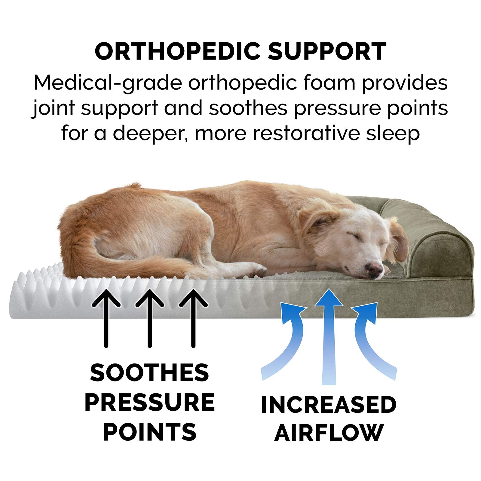 Furhaven Orthopedic Dog Bed For Medium/Small Dogs W/ Removable Bolsters & Washable Cover, For Dogs Up To 35 Lbs - Faux Fur & Velvet Sofa - Dark Sage, Medium