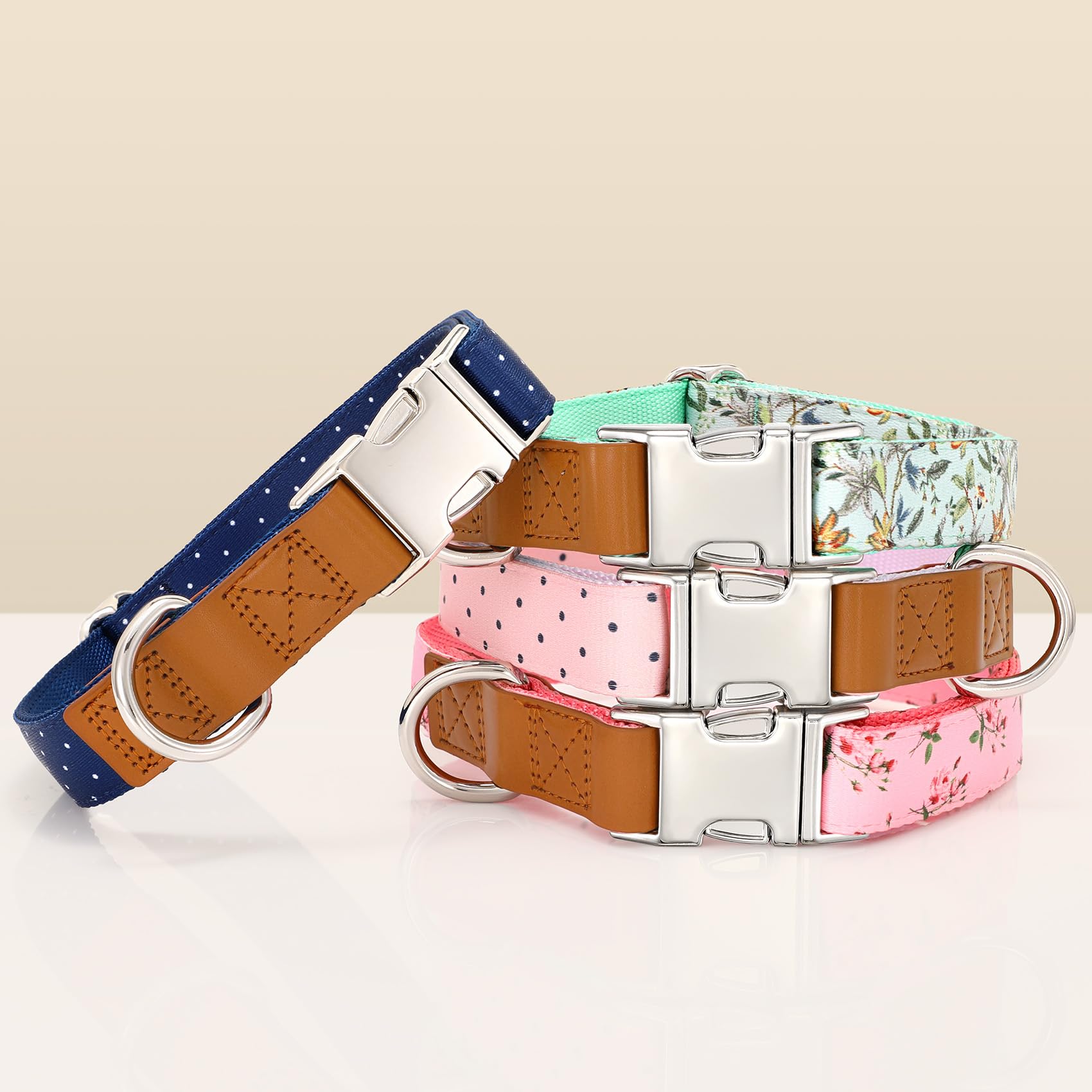 Whippy Floral Dog Collar With Quickly Release Metal Buckle Adjustable Cute Green Rose Collars For Large Medium Small Breeds