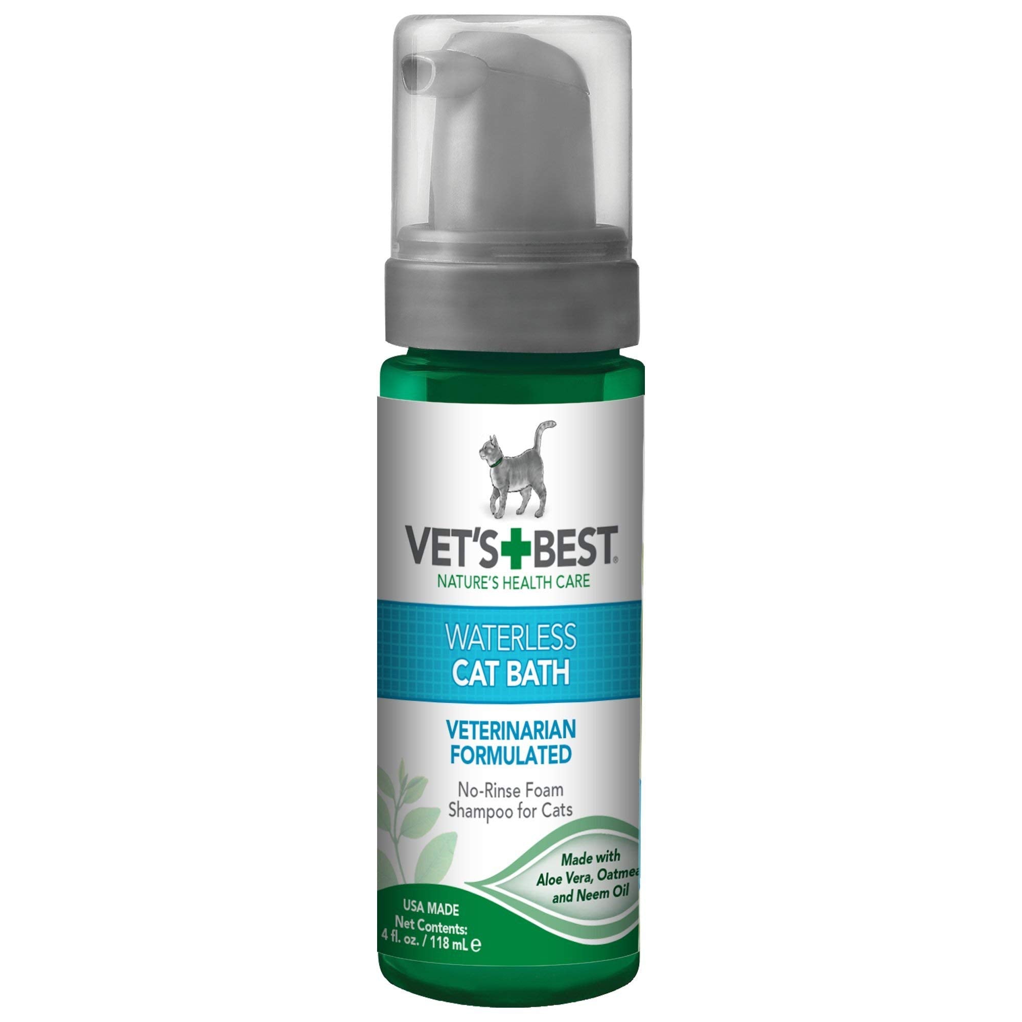 Vet'S Best Waterless Cat Bath | No Rinse Waterless Dry Shampoo For Cats | Veterinarian Formulated | 4 Ounces,Green