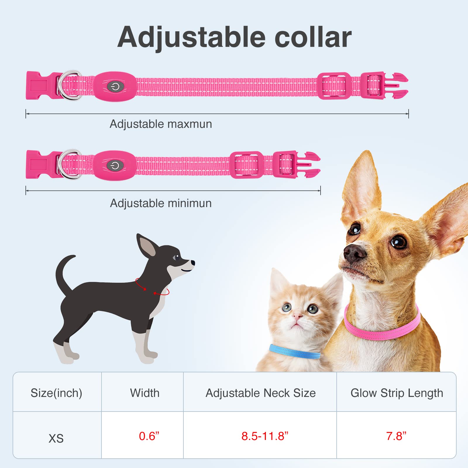 Rechargeable Puppy Led Collar, Yfbrite Led Cat Collar, Lightweight Small Dog Collar Light, Comfortable Light Up Puppy Collars, A