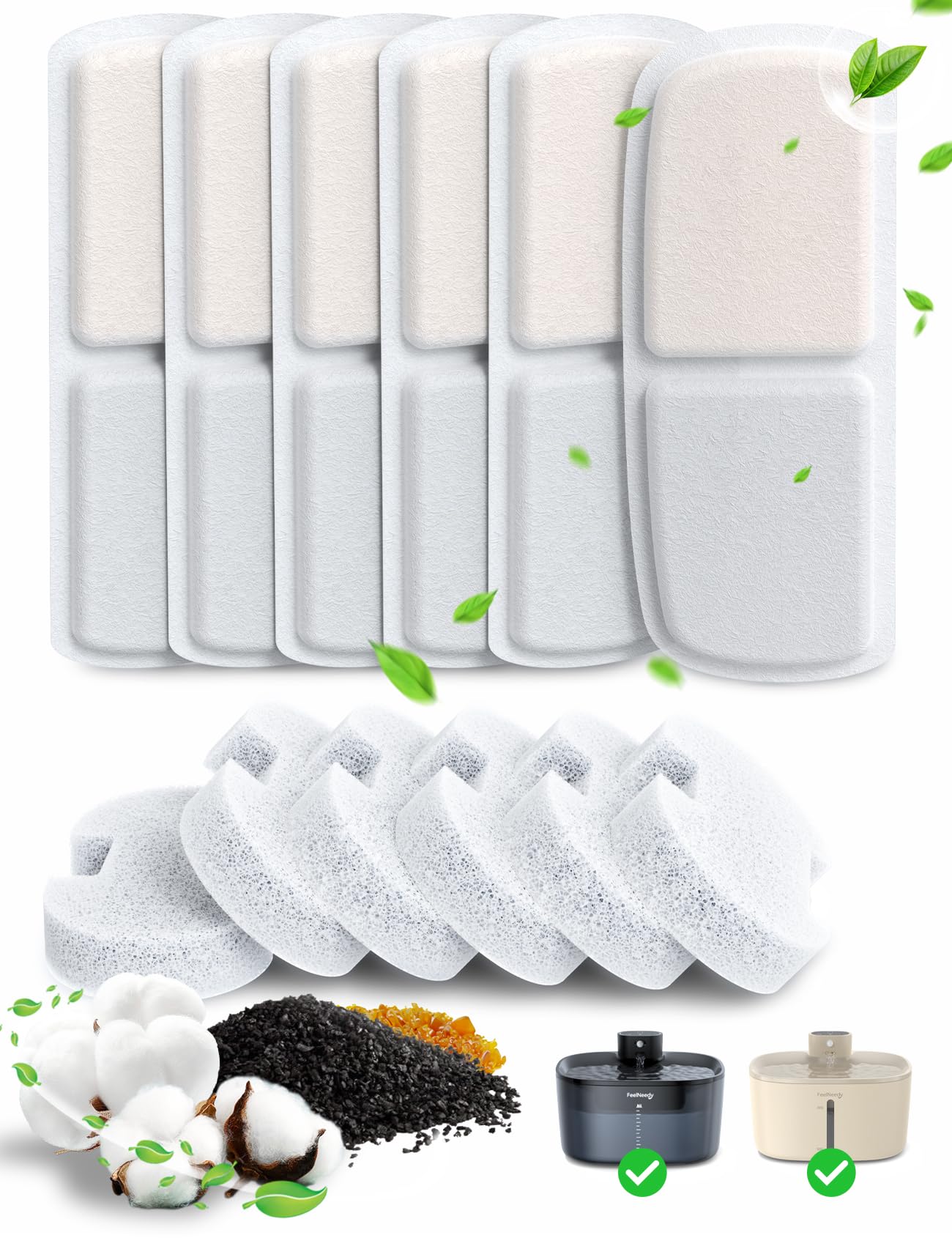 6 Pack Filter For Cat Water Fountain & 6 Pack Sponges Filter Replacement, Cat Drinking Fountain Filter For 135 Fl Oz/4L Cat Wate