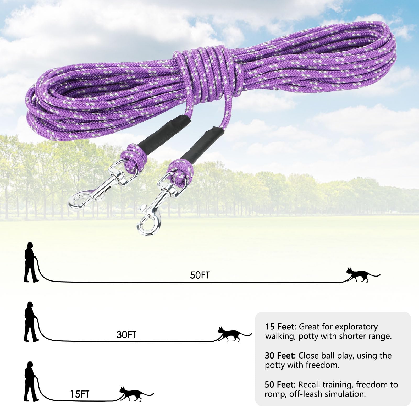 Rypet Reflective Cat Long Leash - 15 Ft Escape Proof Walking Leads Yard Long Leash Durable Safe Personalized Extender Leash Tran