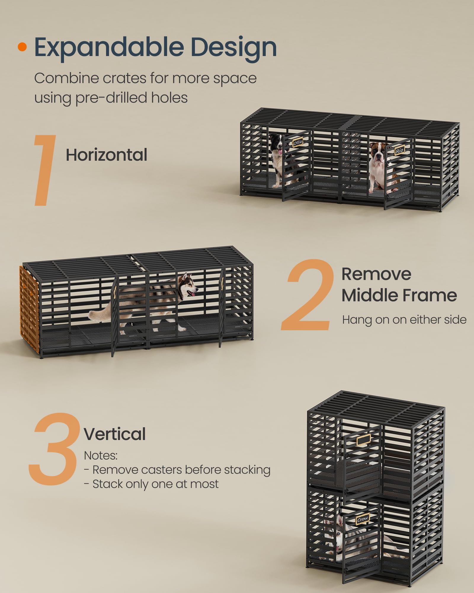 Songmics Home Heavy-Duty Dog Crate, Xl Dog Cage For Large Dogs, Indoor Expandable Dog Kennel, Removable Tray And Door, Lockable