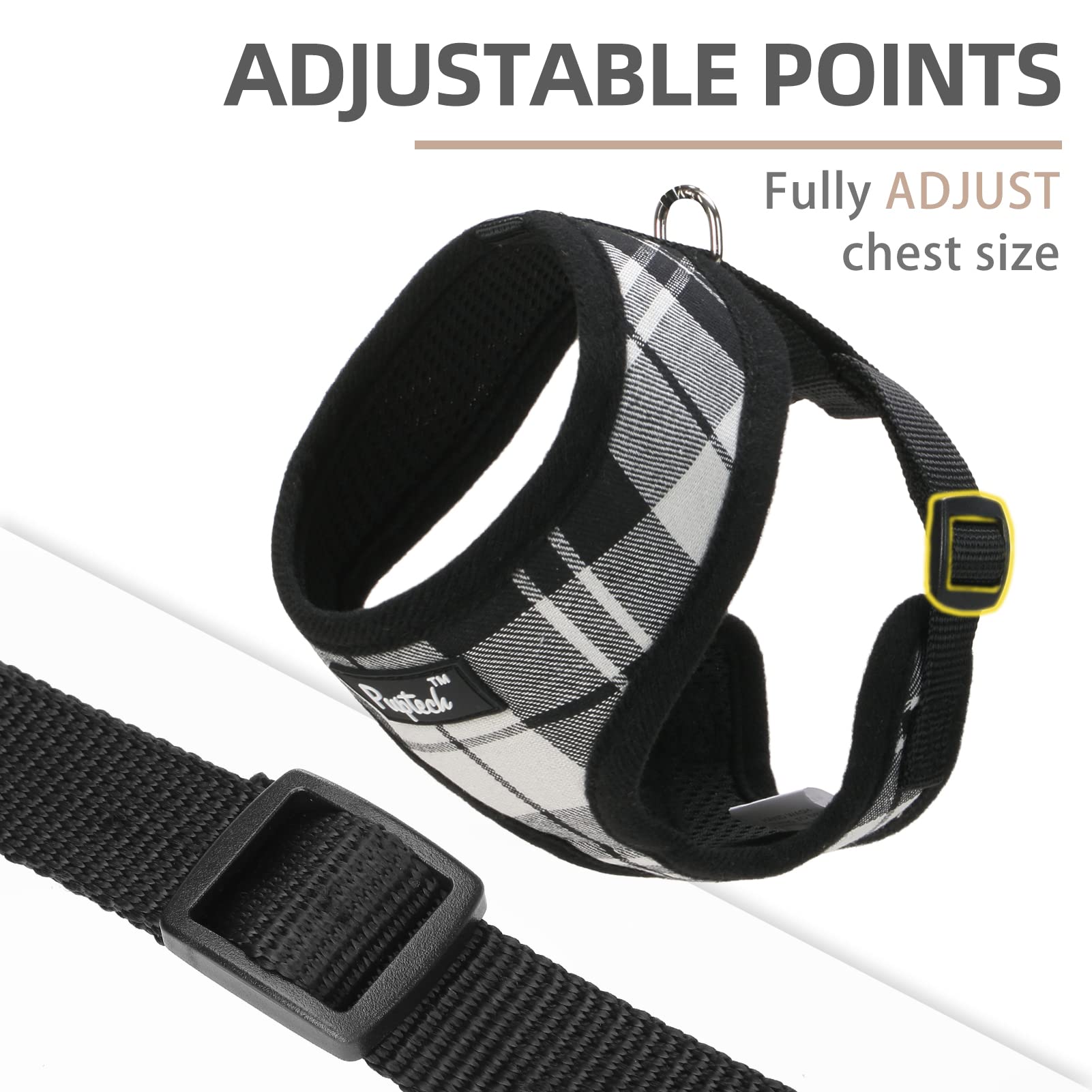 Pupteck Soft Mesh Dog Harness And Leash Set Pet Puppy Cat Comfort Padded Vest No Pull Harnesses, Black&White, M