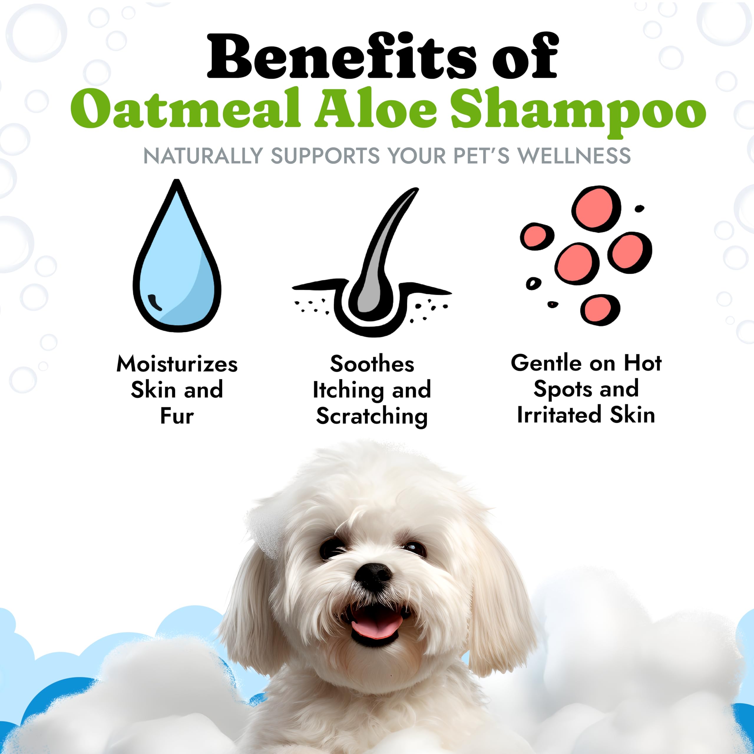 Dog Shampoo with Oatmeal, Aloe Vera, Chamomile, Jojoba Oil, Vitamin E - Natural Ingredients, Helps Allergies Dry Coats & Itchy S
