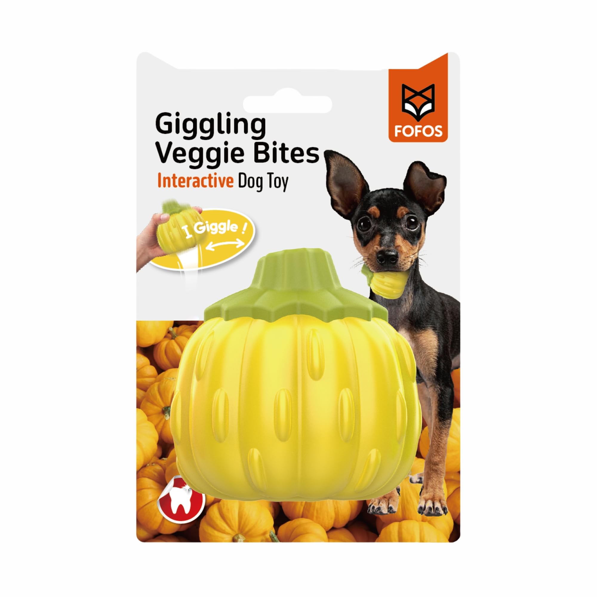 BarkButler x FOFOS Giggling Squeaker Dog Toy  Pumpkin, Durable Chew Toys, Ideal Teething Toys for Puppy & Adult Dogs (530kgs),