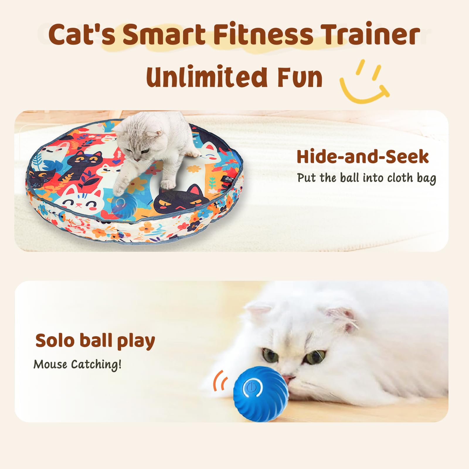 Four Angels Interactive Cat Toys, Fast Rolling Ball In Play Mat, Automatic Motion Activated Moving Ball Hide And Seek Game For I