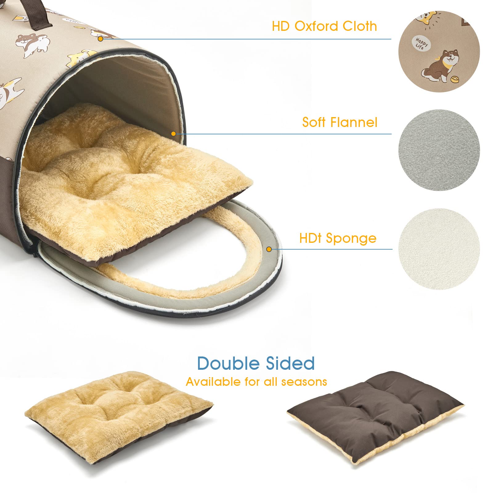 Jiupety Indoor Dog House, 2 In 1 Portable Foldable House Bed With Cover, Pet Tent & Cave Bed For Cats And Small Dogs, M(18''  14