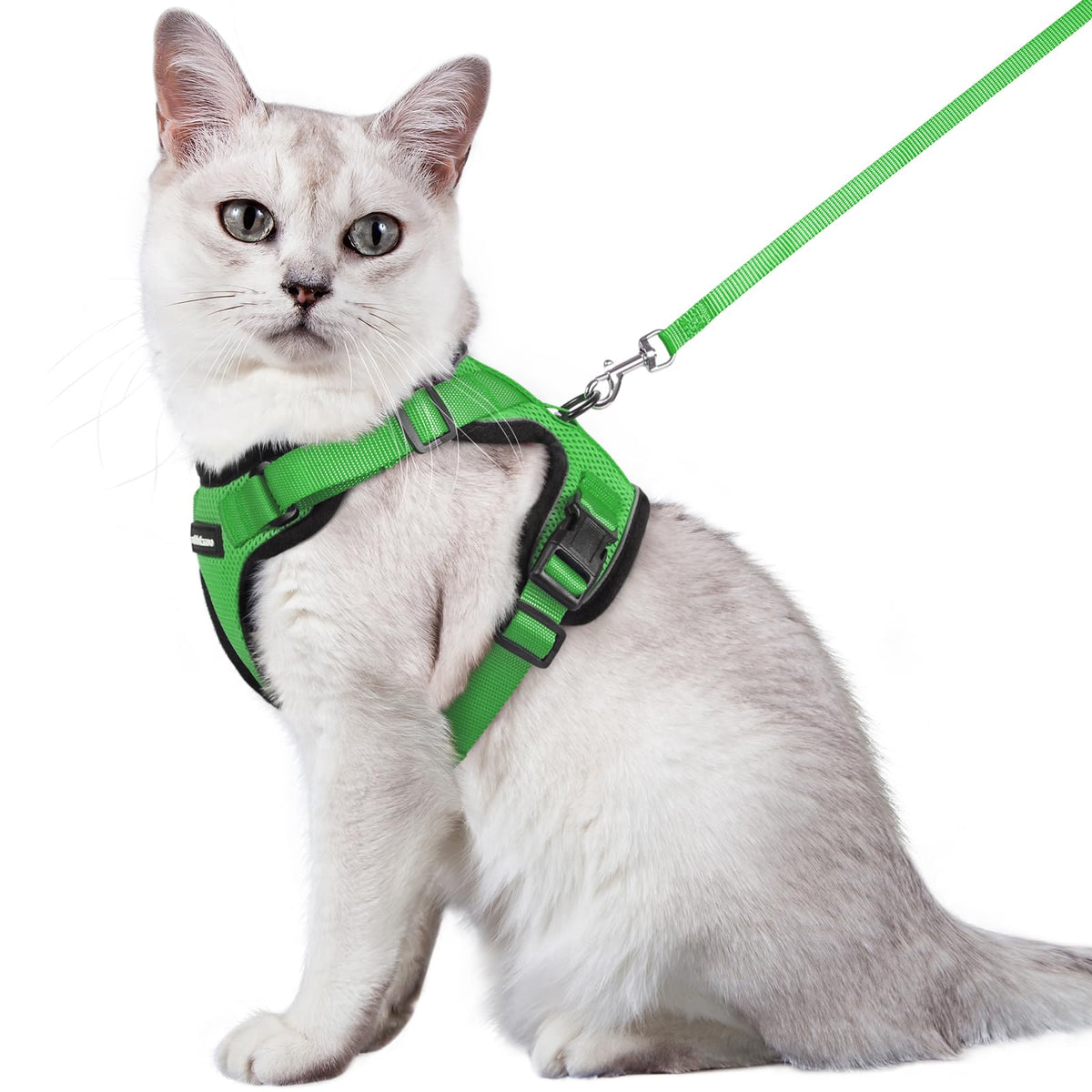 Rabbitgoo Cat Harness And Leash For Walking, Escape Proof Soft Adjustable Vest Harnesses For Cats, Easy Control Breathable Reflective Strips Jacket, Grass Green,M