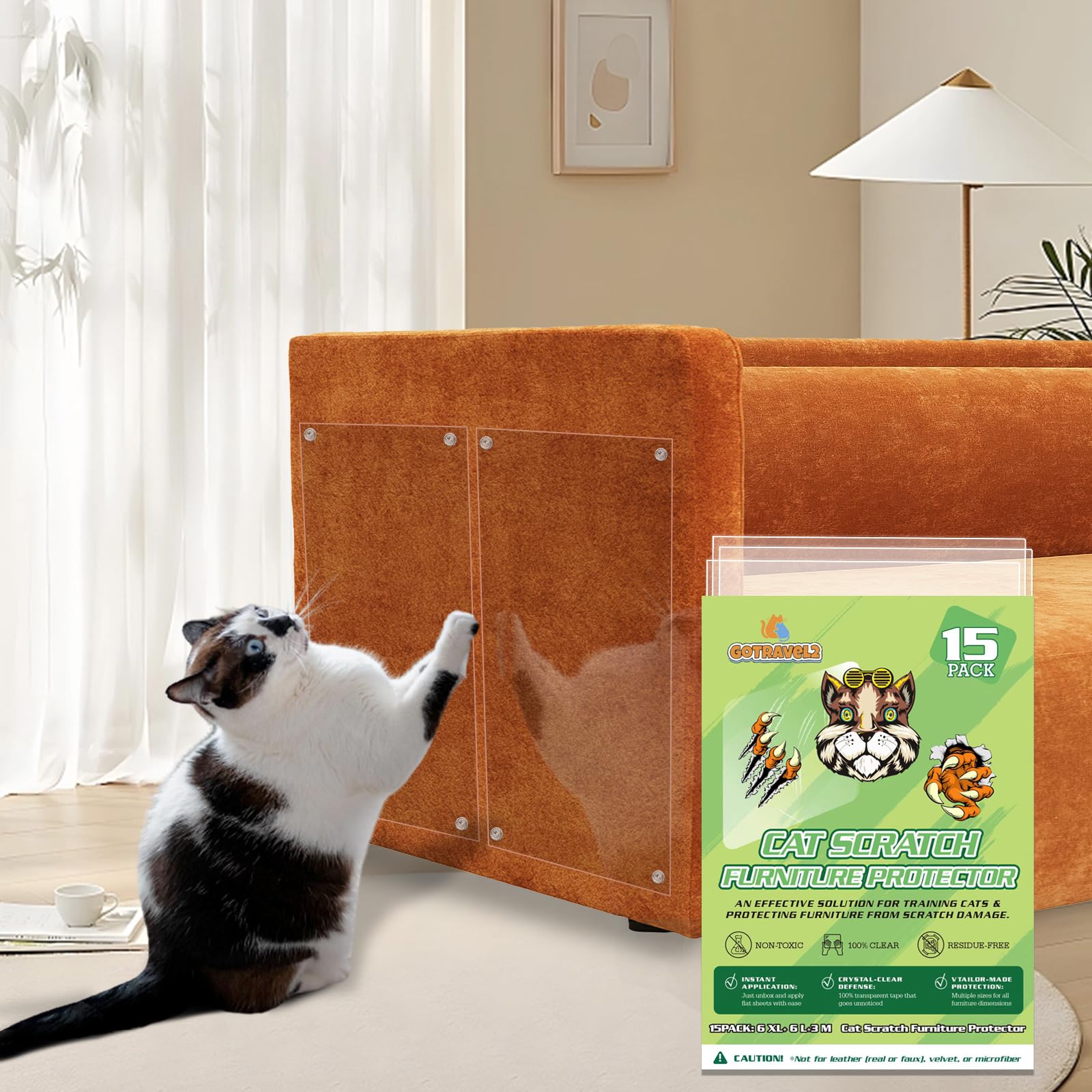 Cat Scratch Furniture Protector - 15 Pack Cat Scratch Deterrent Tape - Furniture Protectors From Cats Scratch - Sofa Corner Scra