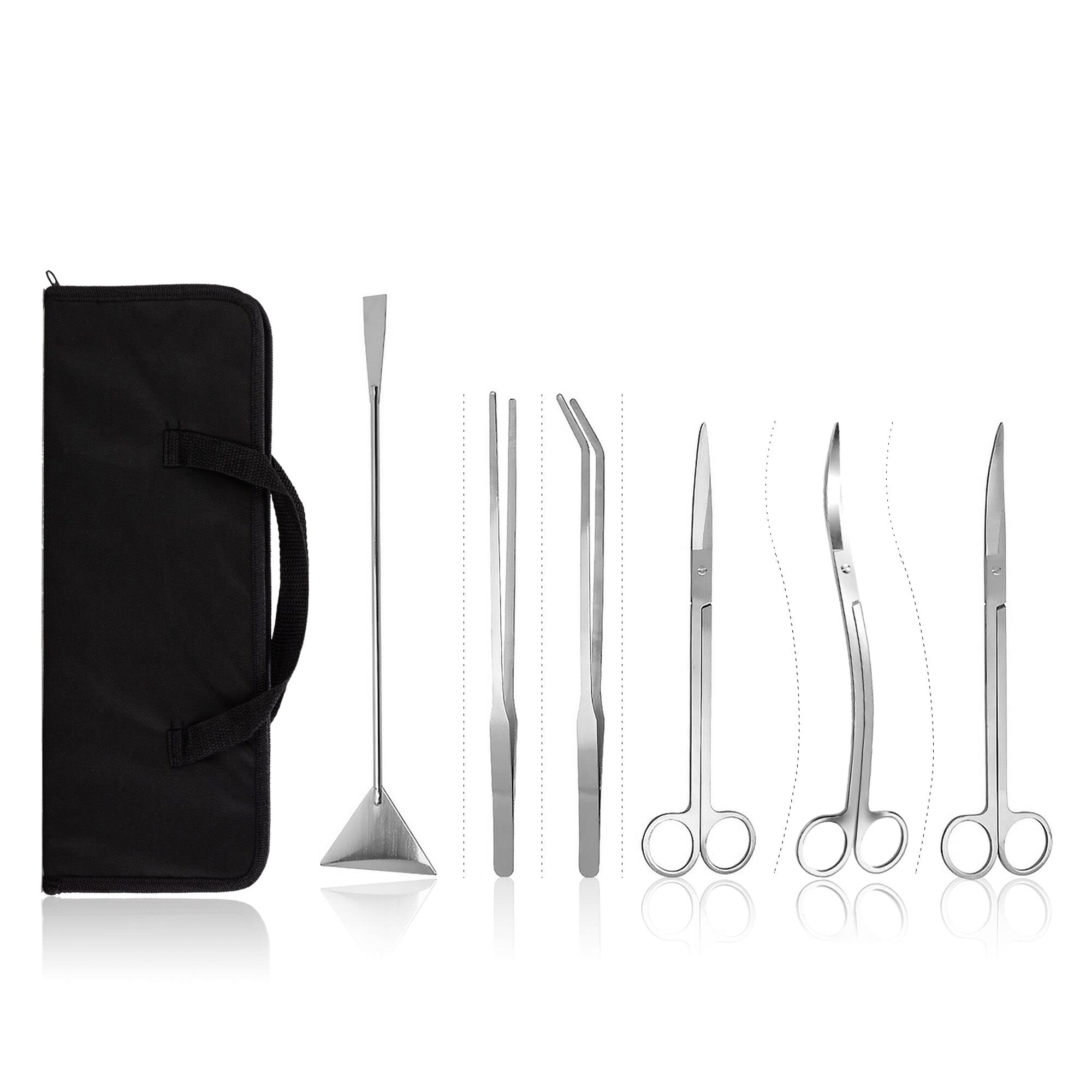 Aquascaping Tools 7 In 1 Kit Aquarium Plant Scissors Tools Set Curved & Waved Scissor Tweezers Spatula Stainless Steel Anti Rust Tools For Fish Tank Cleaning Plant Trimming