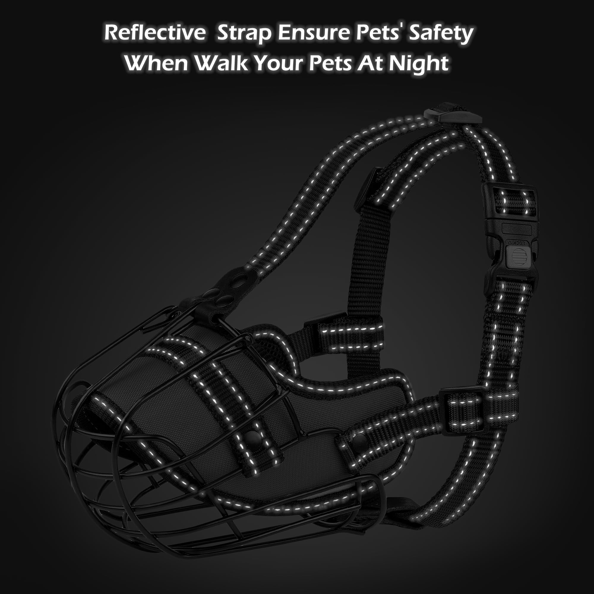 OOPSDOGGY Pitbull Dog Muzzle Reflective Metal Mask Secure Wire Basket Muzzle for Large Sized Dogs Amstaff Soft Cage Muzzle to Pr