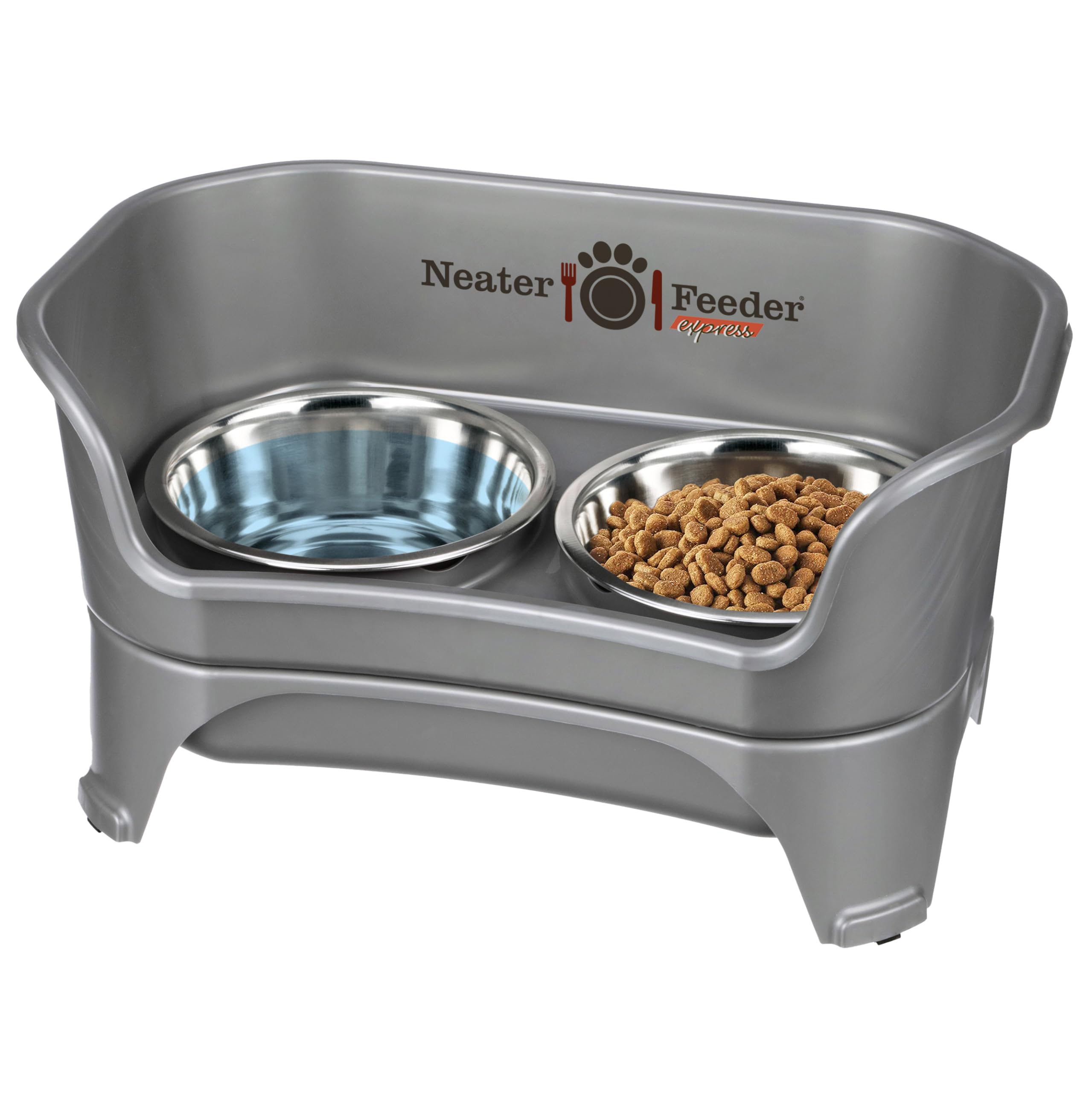 Neater Feeder - Express Model - Mess-Proof Dog Bowls (Medium/Large, Gunmetal Grey) - Made In Usa - Elevated, No Spill, Non-Tip, 