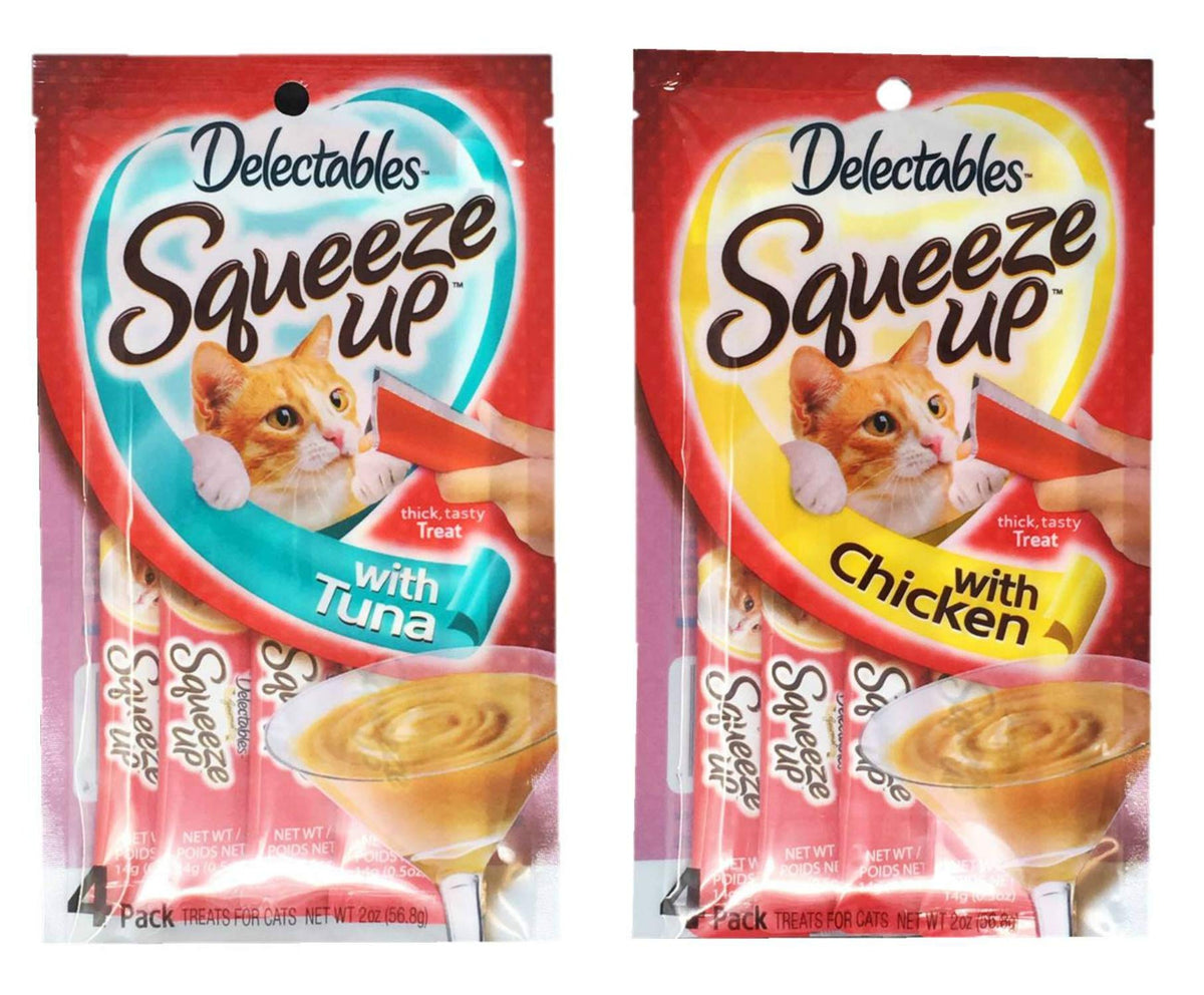 Delectables Squeeze Up Hartz Cat Treats Variety Pack Bundle Of 2 Flavors (Tuna, Chicken; 2.0 Oz Each)