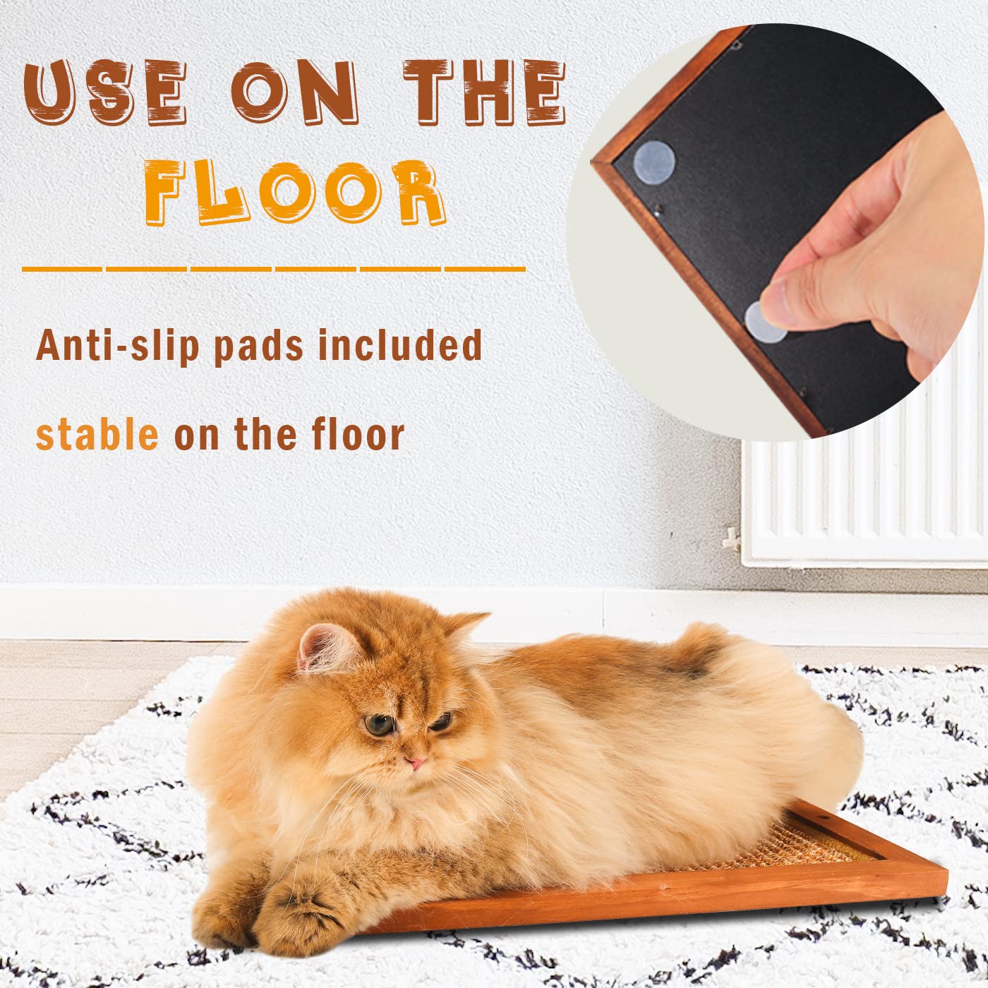Lsaifater Cat Scratching Post Hatrick - Large, Wooden Sisal Cat Vertical Scratch Pad With Floor Or Wall Mount, Perfect For Indoo