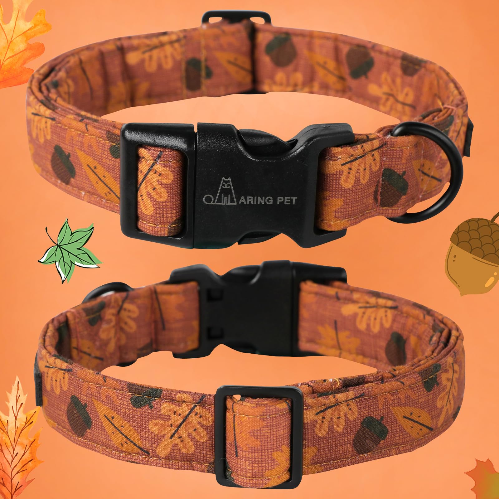 Aring Pet Fall Dog Collar-Cute Orange Dog Collar For Small Dogs, Cotton Lightweight Dog Collars With Quick Release Buckle For Sm