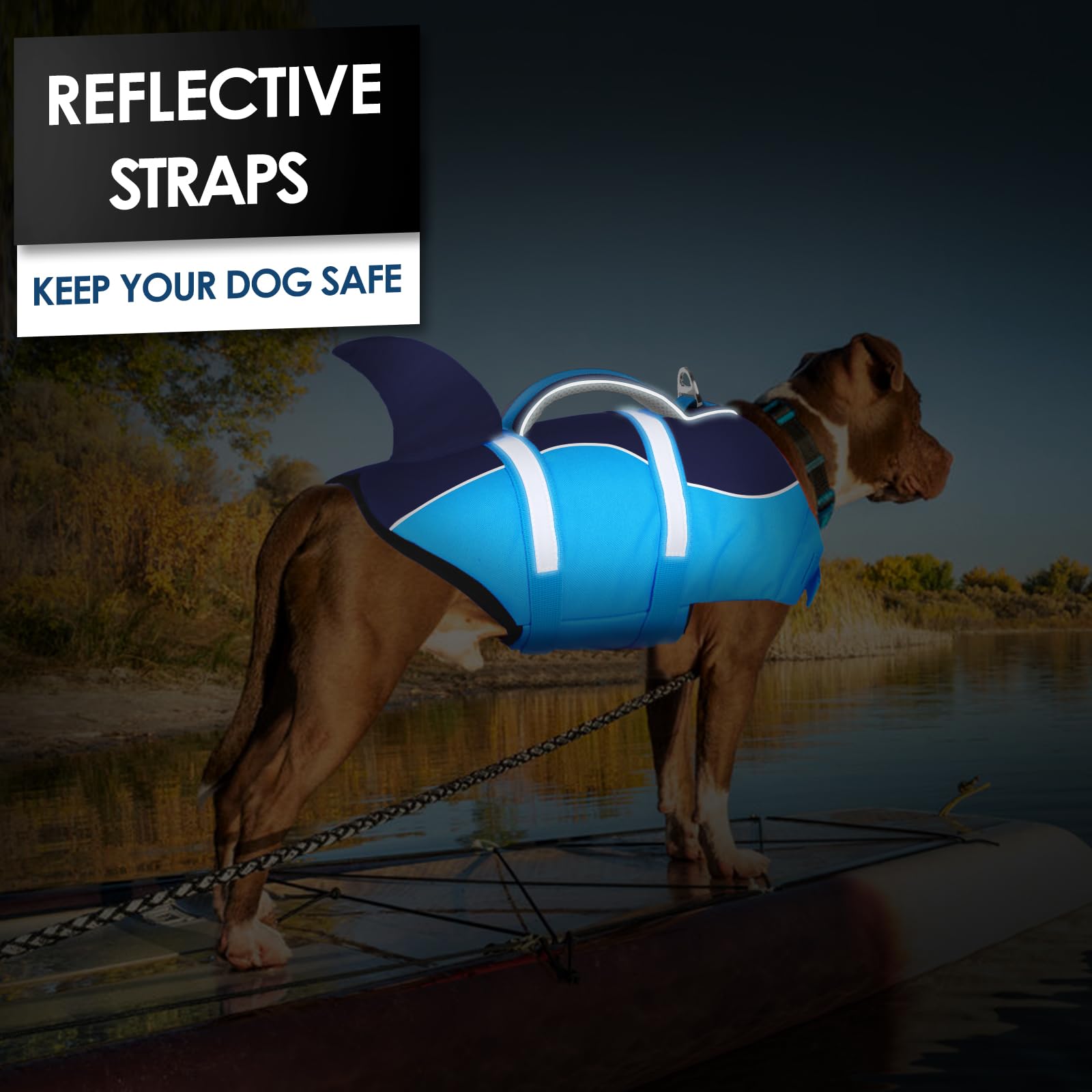 Aofitee Dog Life Jacket, Dog Life Vest For Swimming, Shark Dog Life Vest With Rescue Handle And Reflective Stripe, Ripstop Dog Lifesaver Float Coat, Dog Swimming Vest For Small Medium Large Dogs Blue