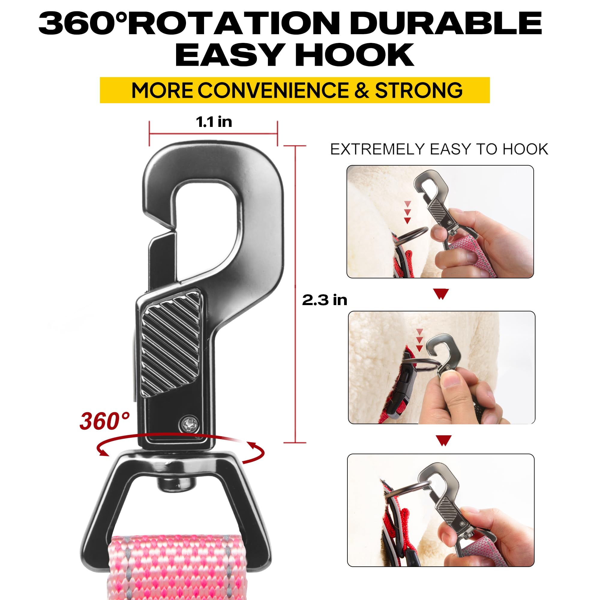 Fida 6 Ft Heavy Duty Dog Leash With 2 Comfortable Padded Handles, Traffic Handle & Advanced Easy Snap Hook, Reflective Walking Lead For Large, Medium & Small Breed, Pink