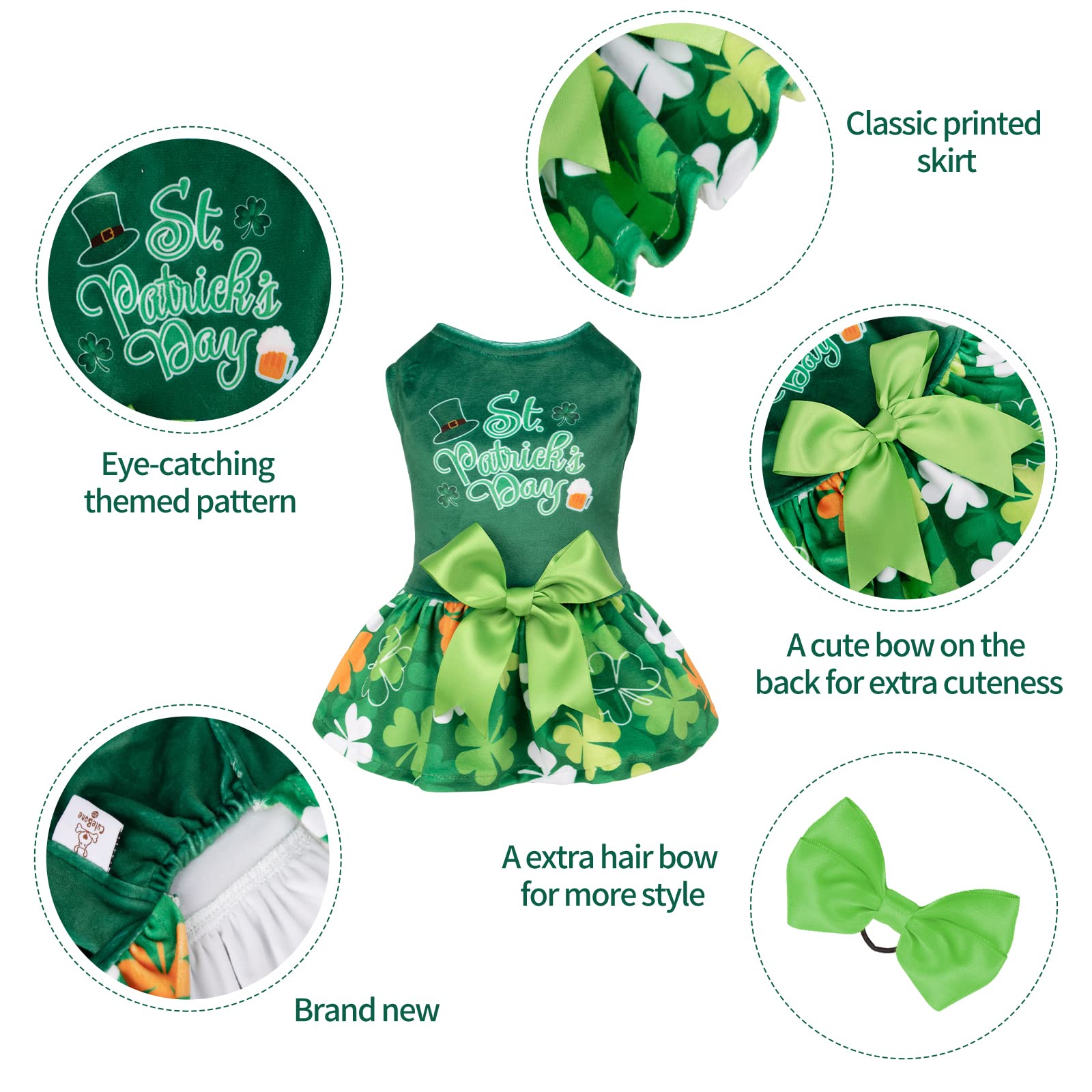 Cutebone St.Patrick'S Day Dog Green Dress Velvet For Small Dogs Girl Puppy Dresses Clover Dog Clothes Cva13L-D