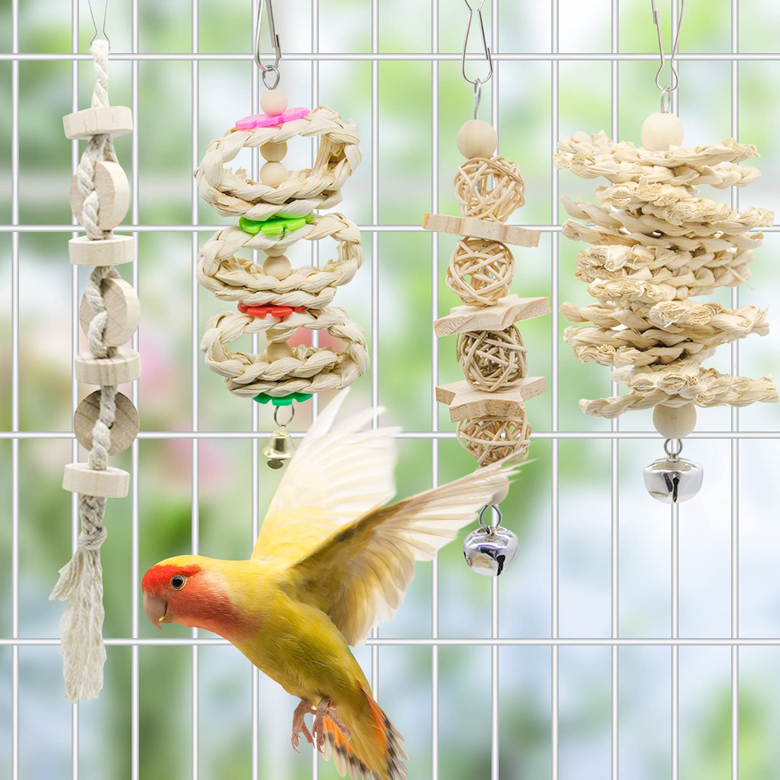 Deloky 7 Packs Bird Parrot Swing Chewing Toys-Hanging Bell Bird Cage Toys Suitable For Small Parakeets, Cockatiels, Conures, Finches,Budgie,Macaws, Parrots, Love Birds
