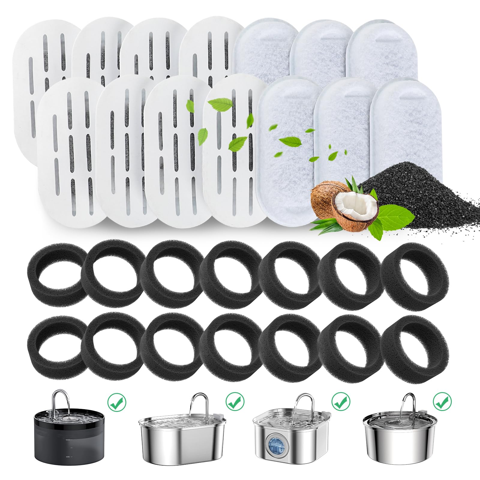 Cat Water Fountain Filters, 28 Pack Cat Fountain Filters, Cat Fountain Replacement Filters for 67oz/2L&108oz/3.2L Stainless Stee