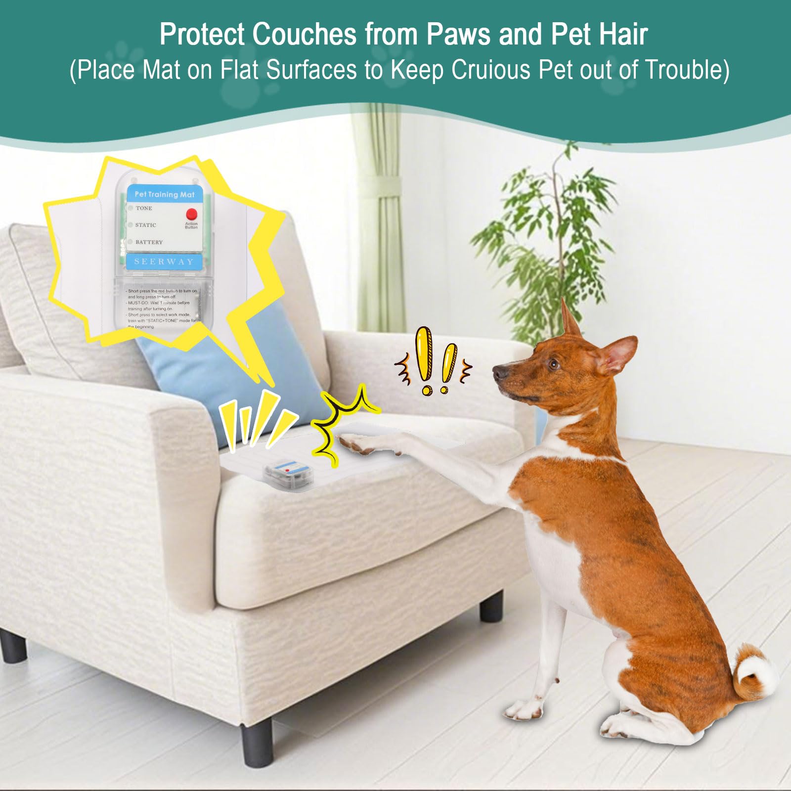 Seerway Scat Pet Shock Mat 2 Pieces With Tester, Shock Pad For Dog And Cat Training Indoor, Electric Repellent Mat Keeps Pet Off