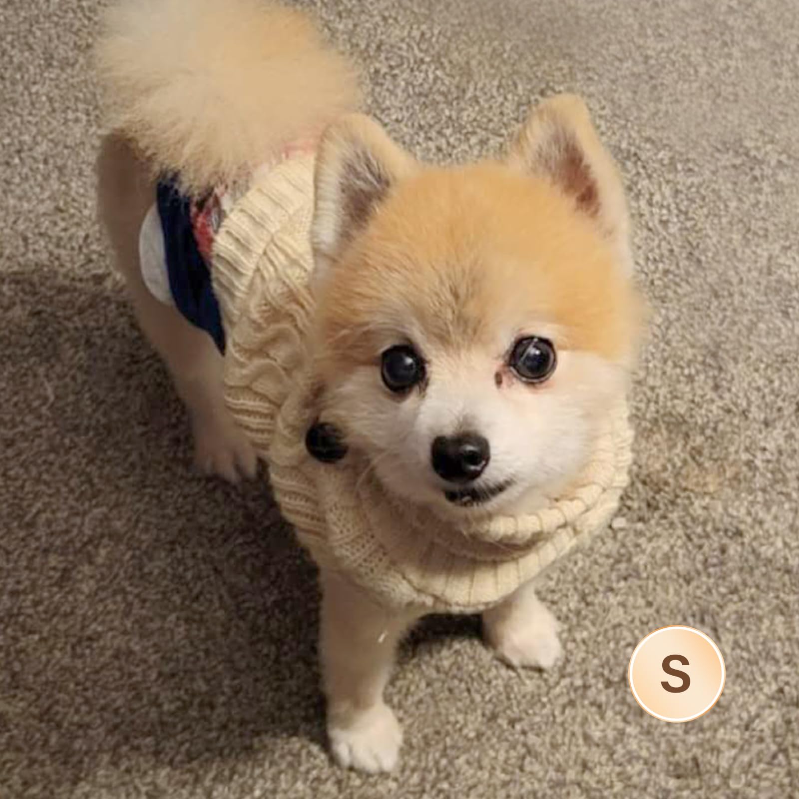 Kyeese Dog Sweaters For Small Dogs With Leash Hole Beige Turtleneck Knitwear Gingham Patchwork Pet Sweater