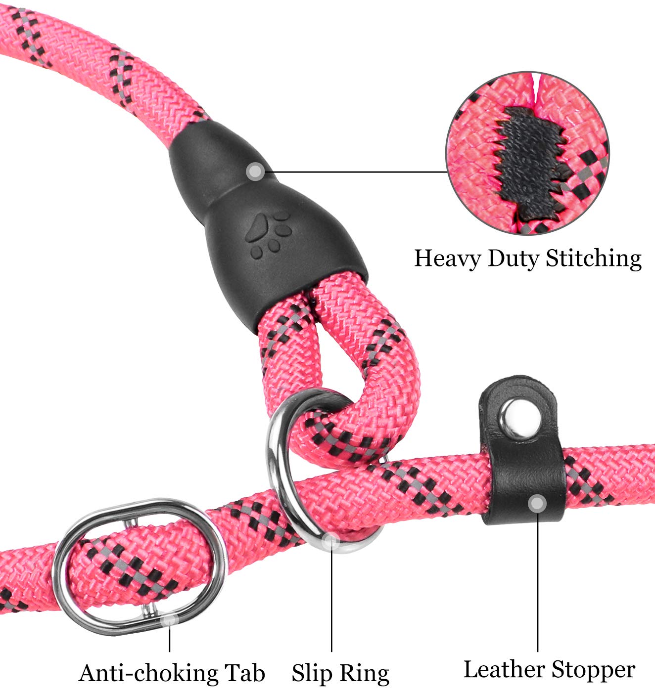 Tagme Slip Leads For Dogs, 6 Ft Heavy Duty Slip Leash With Padded Handle, Strong Rope No Pull Pet Training Leash For Medium Dogs