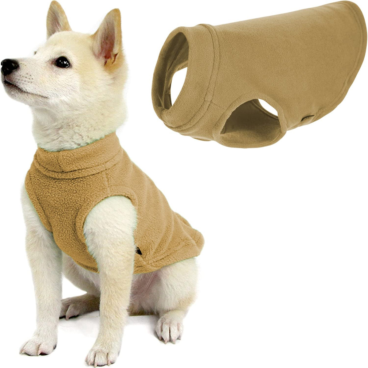 Gooby Stretch Fleece Vest Dog Sweater - Sand, Medium - Warm Pullover Fleece Dog Jacket - Winter Dog Clothes For Small Dogs Boy Or Girl - Dog Sweaters For Small Dogs To Dog Sweaters For Large Dogs