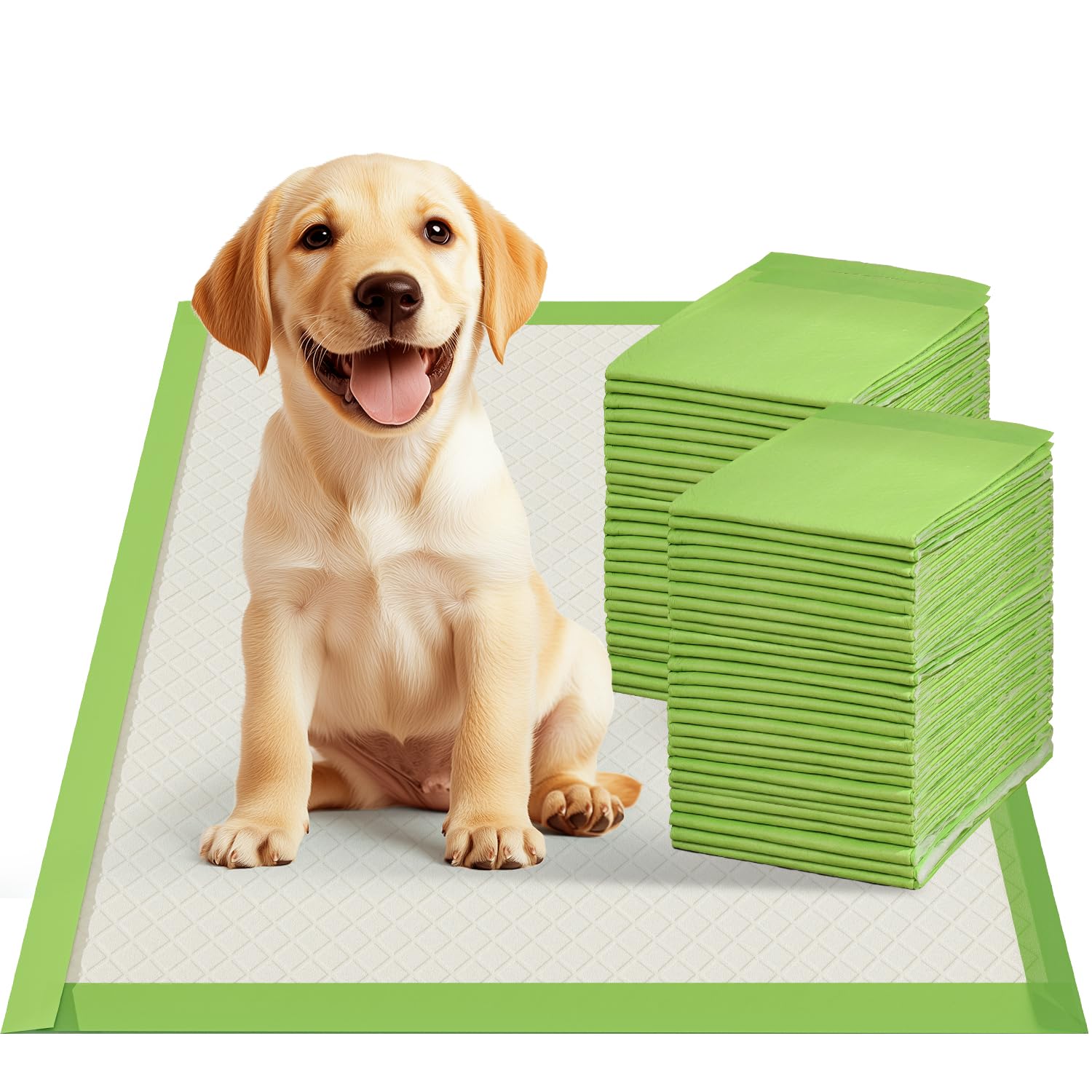 Gardner Pet Dog Pee Pads Rugular 22 x22 , Thicker ECO Green Small Disposable Puppy Training Pads Super Absorbent Full Edge-Wrapp