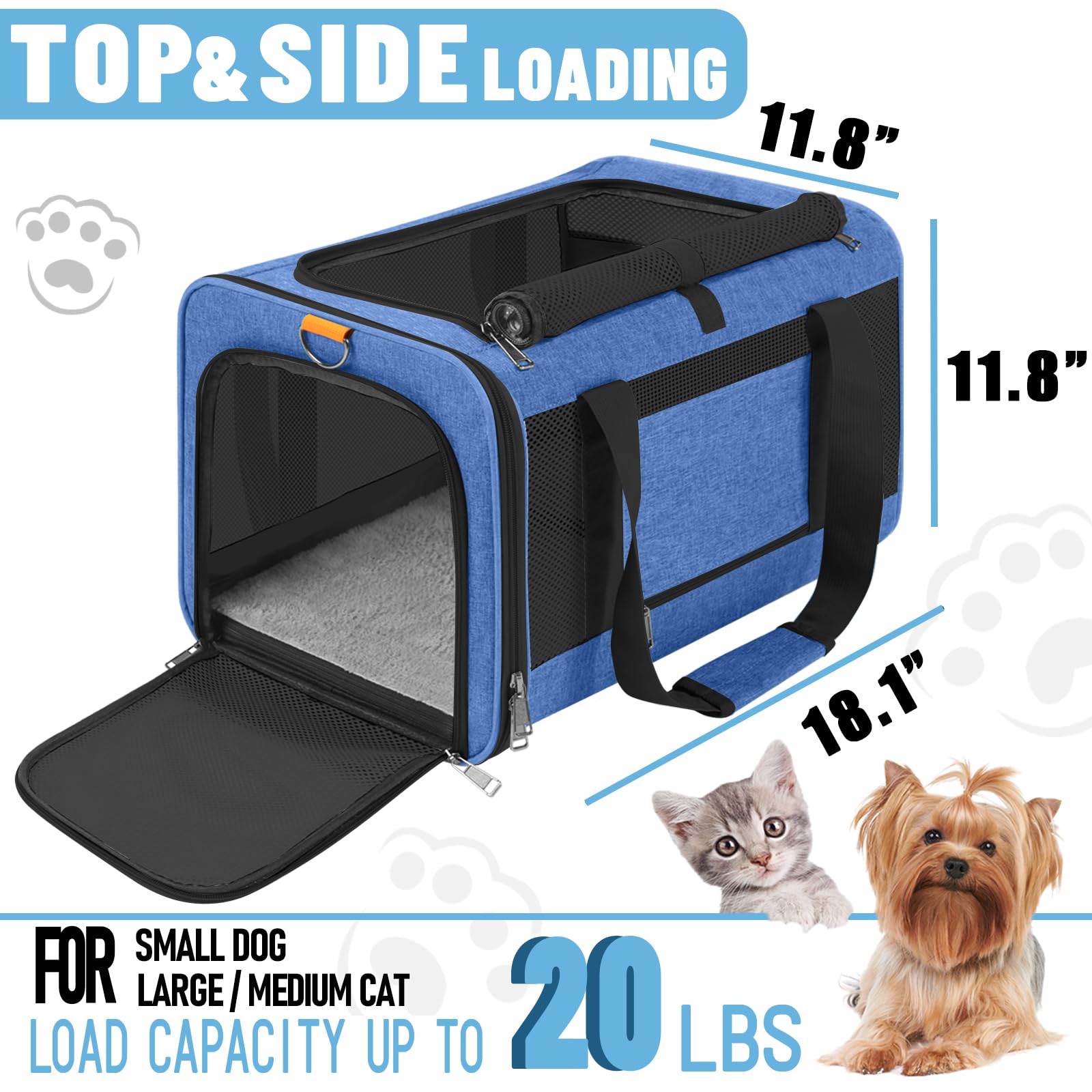 GAPZER Pet Carrier Large Cats 20 lbs Top Load/Soft Sided Small Dog Travel Carriers/Collapsible Carrier Bag for Medium Cat Puppy/